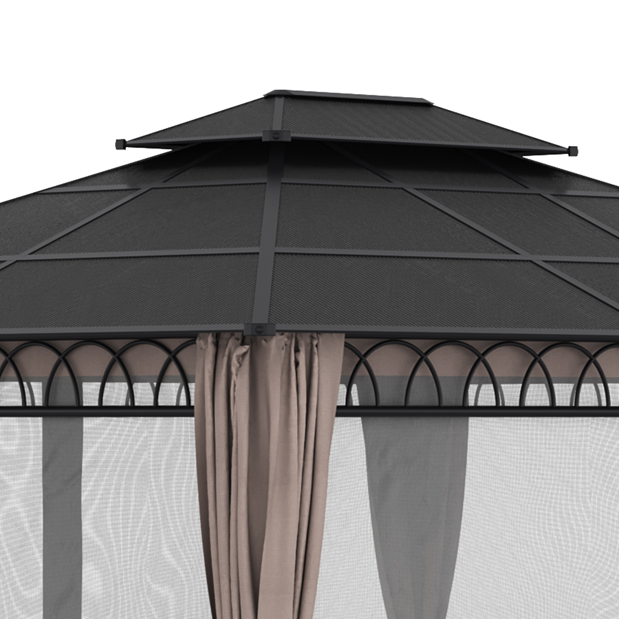 Outsunny 3.6 x 3 (m) Outdoor Polycarbonate Gazebo, DoubleÂ Roof Hard Top Gazebo with NettingsÂ &Â Curtains for Garden, Lawn, Patio