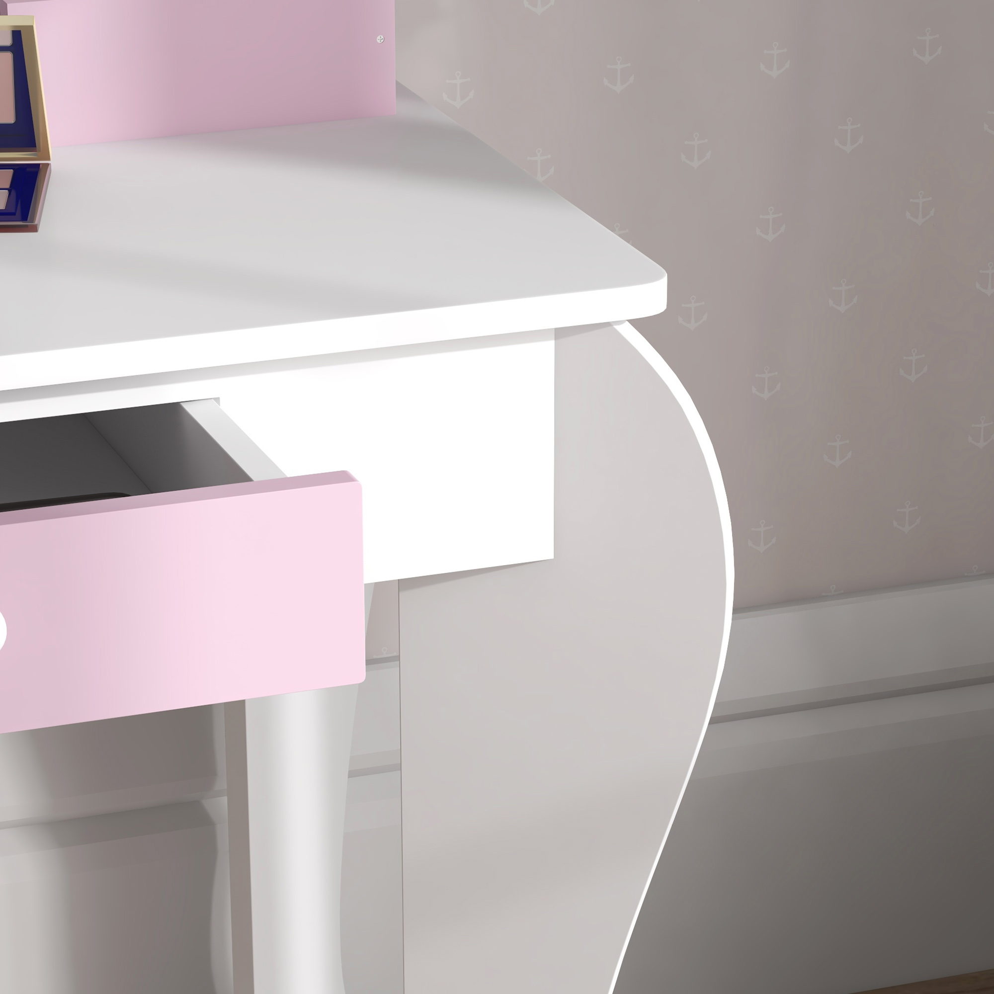 ZONEKIZ Kids Dressing Table, Unicorn Design with Mirror & Stool, Creative Play, White