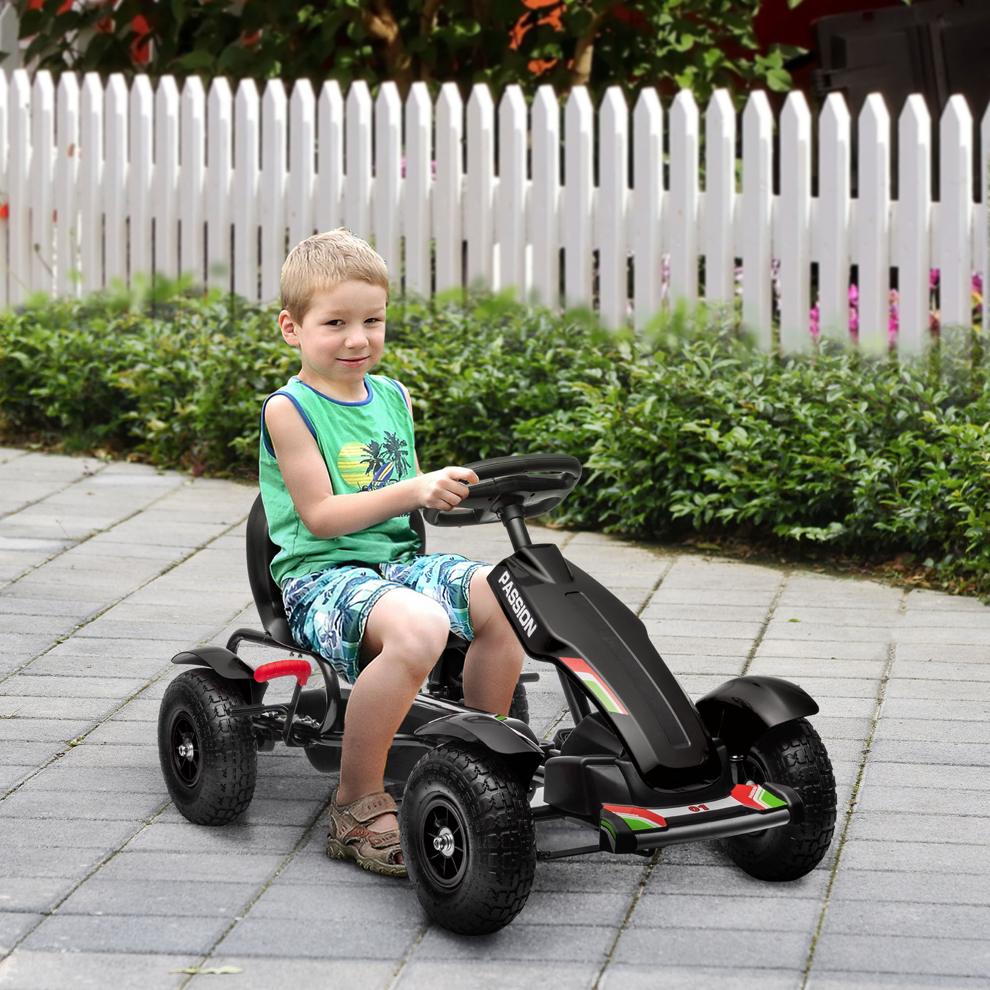 HOMCOM Kids Pedal Go Kart, Metal Frame with Adjustable Seat, Inflatable Tyres for Outdoor Fun, Black