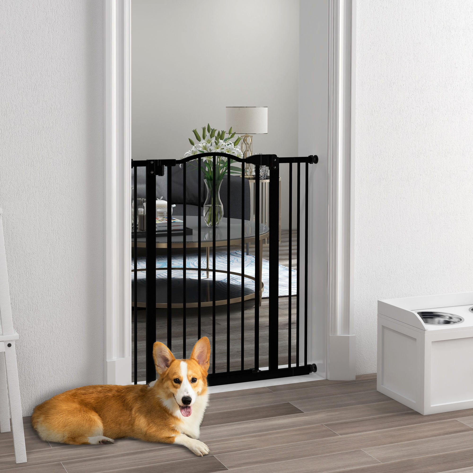 PawHut Safety Pet Gate, Metal Dog Fence, Adjustable 74-87cm, Foldable Design, Sleek Black