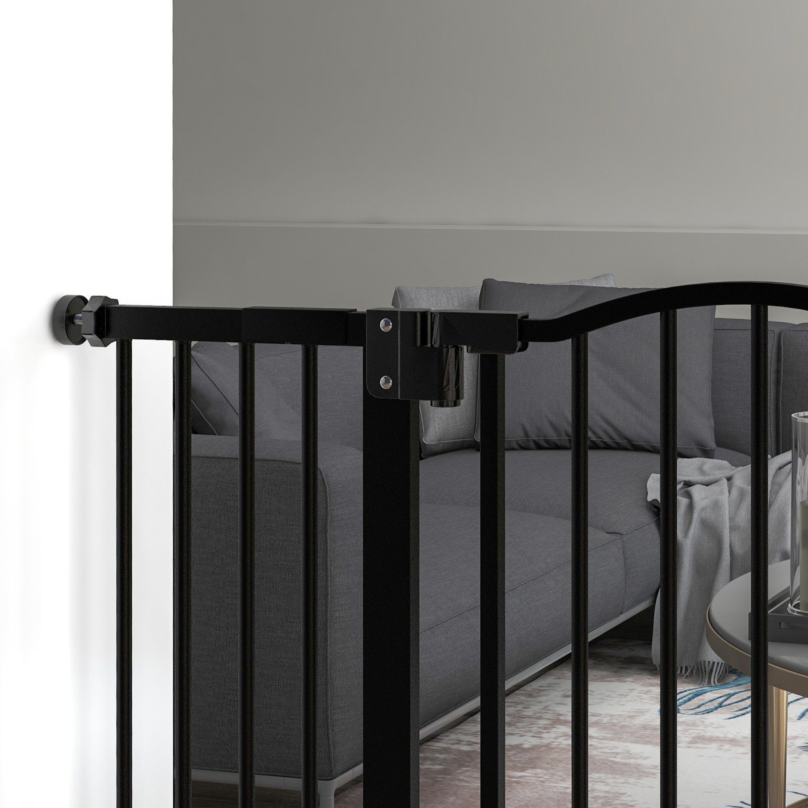 PawHut Adjustable Safety Barrier, Metal Pet Gate with Auto-Lock & No-Drill Installation, for Doorways & Stairways, 74-94cm, Black