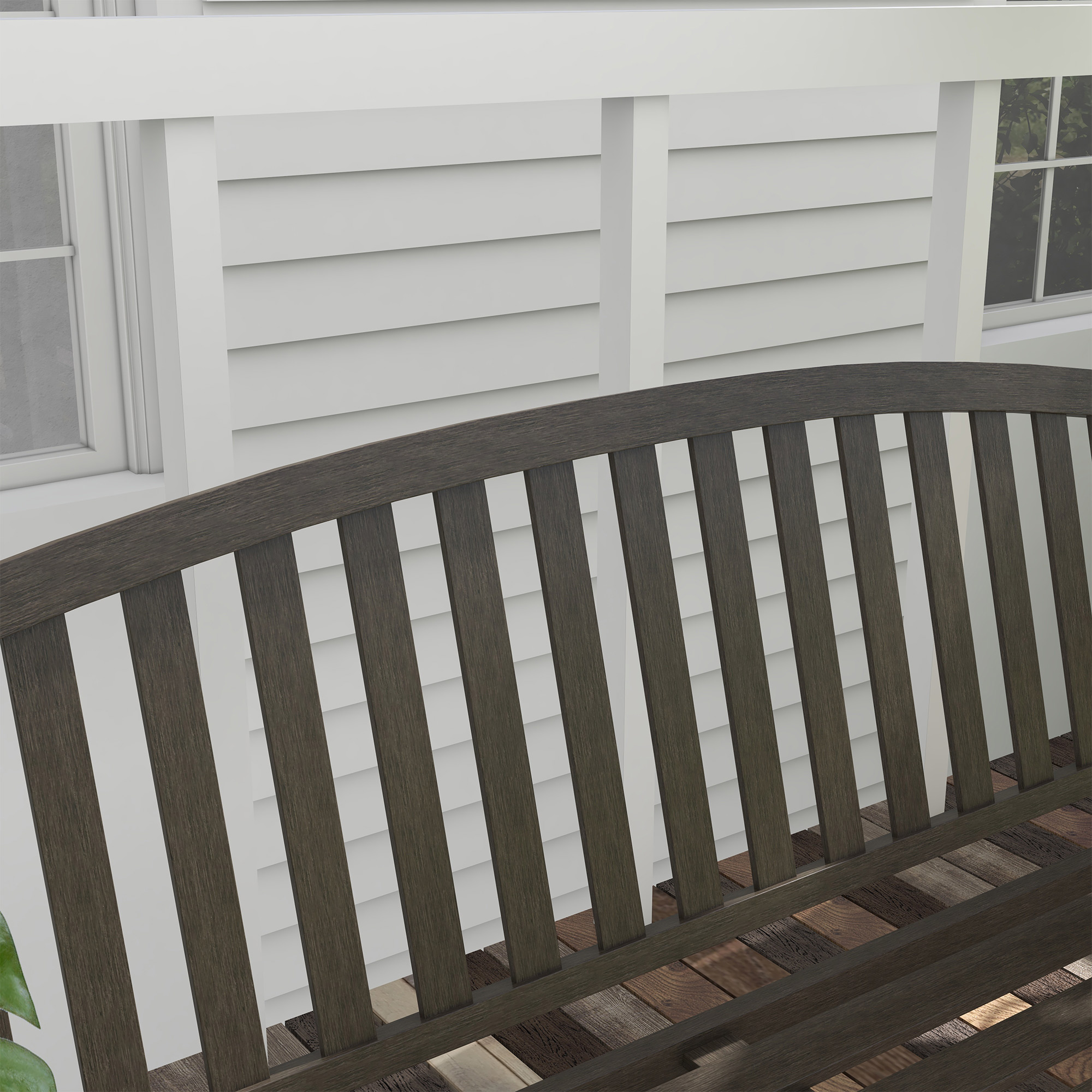 Outsunny Metal Garden Bench with Slatted Seat, Backrest, and Curved Armrests for Conservatory, Poolside, or Deck, Brown