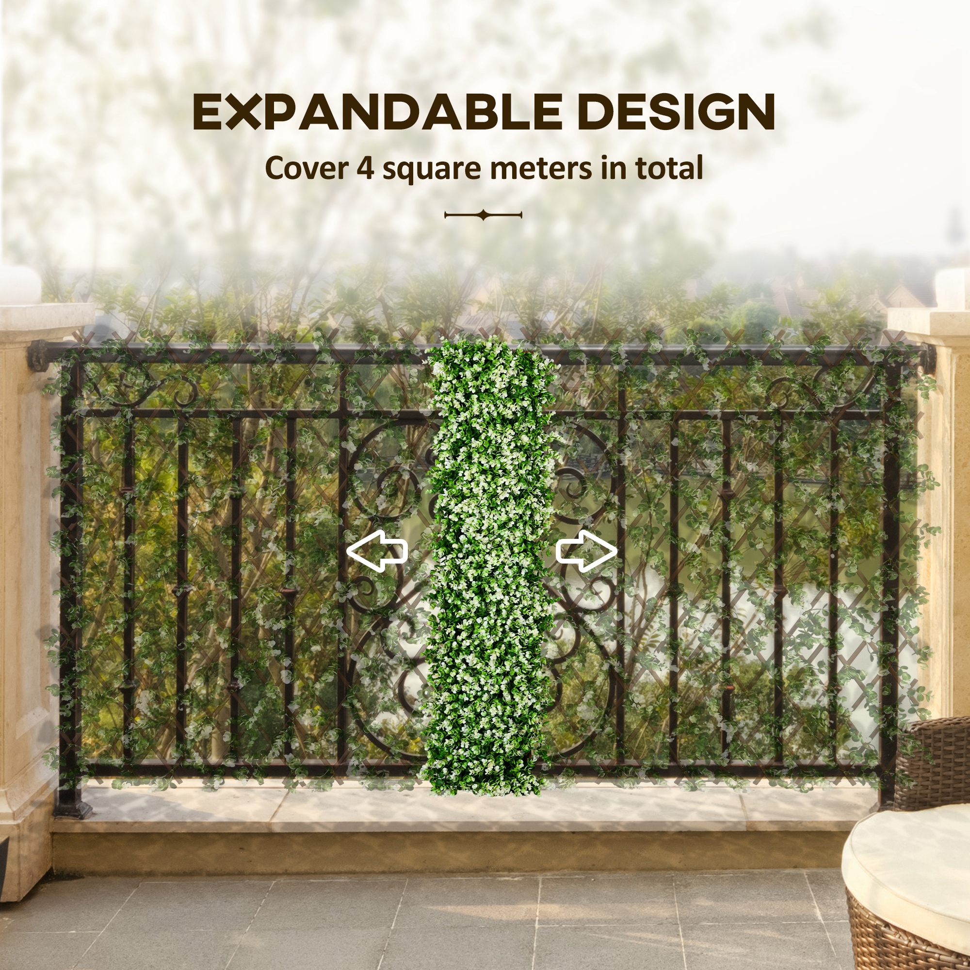 Outsunny 2 Pcs Expandable Faux Privacy Fence, 2 x 1m Decorative Trellis w/ Artificial Leaves, Garden Telescopic Hedge Privacy Screen Greenery Walls