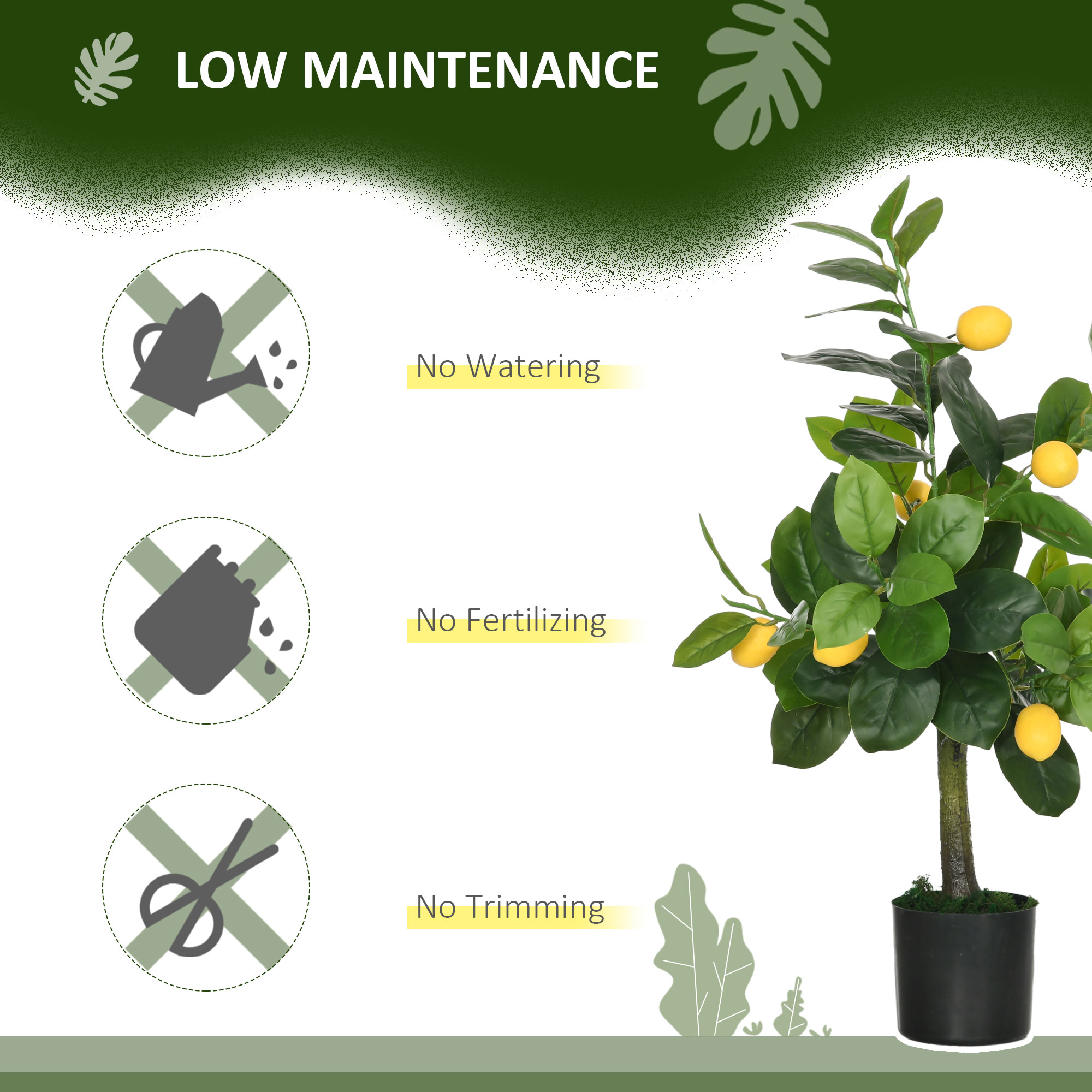 HOMCOM Artificial Lemon & Orange Trees Set of 2 with Pot, Indoor Outdoor Decorative Faux Plants, 60cm, Green