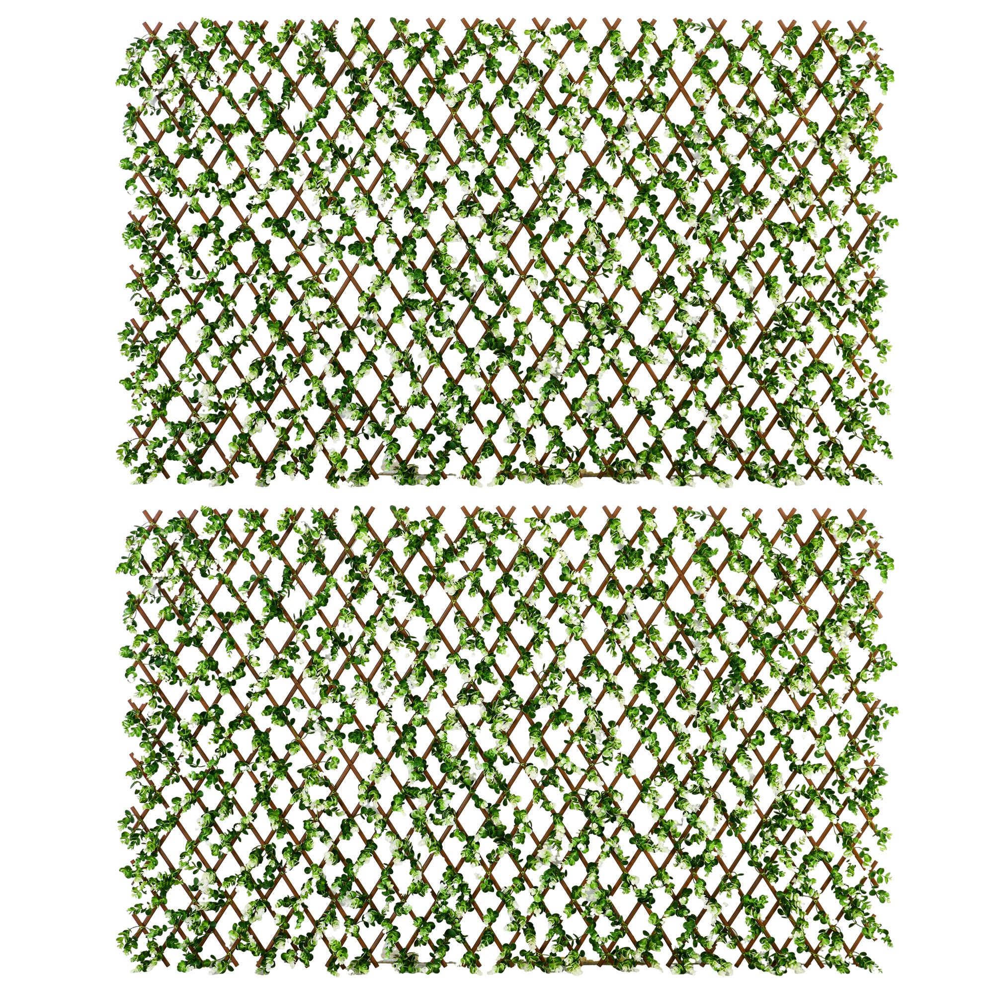 Outsunny 2 Pcs Expandable Faux Privacy Fence, 2 x 1m Decorative Trellis w/ Artificial Leaves, Garden Telescopic Hedge Privacy Screen Greenery Walls