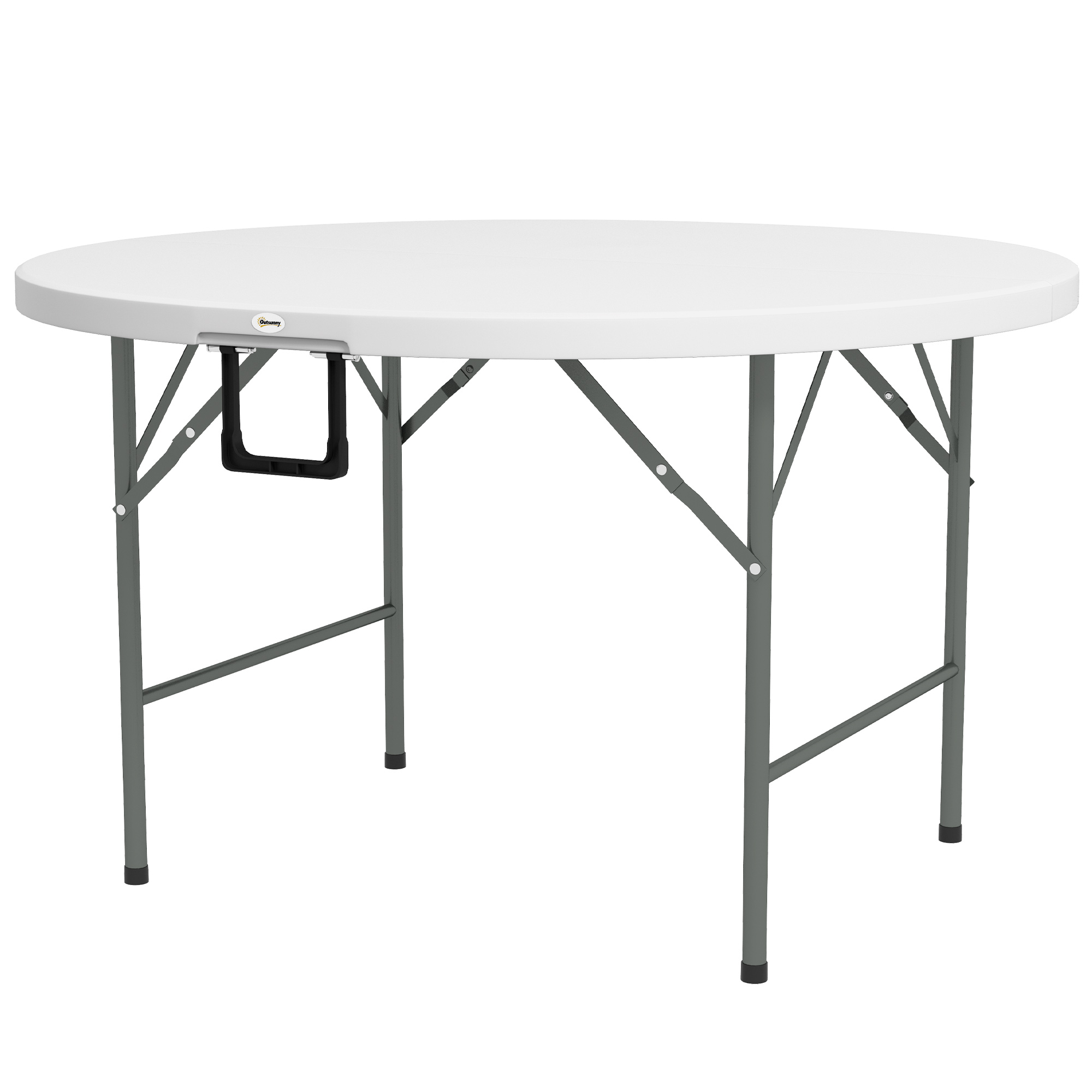 Outsunny Î¦122 Folding Garden Table, Outdoor HDPE Round Picnic Table for 6, Patio Table with Metal Frame, White