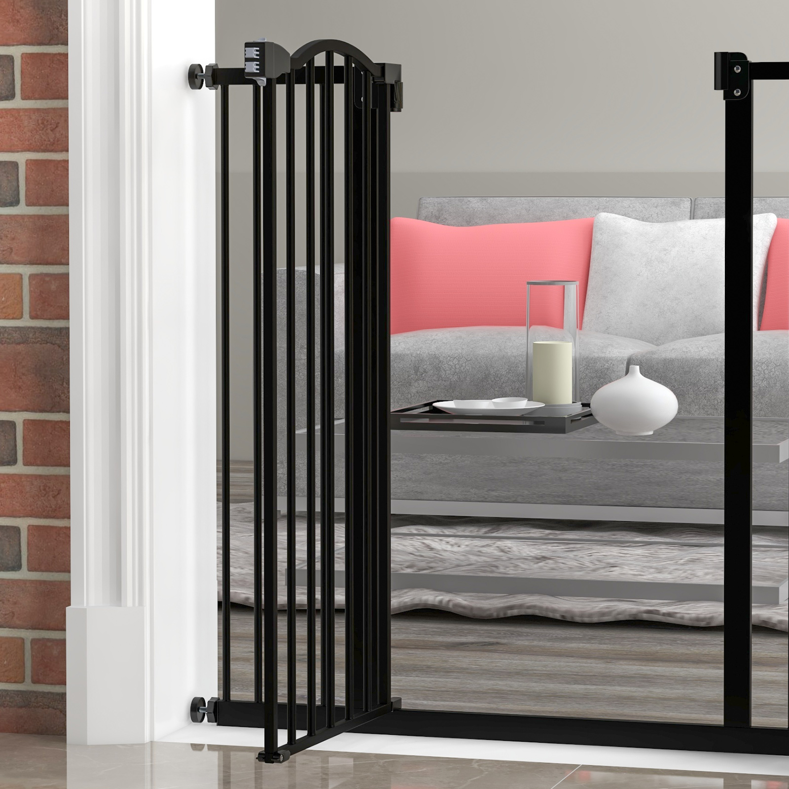 PawHut Adjustable Safety Barrier, Metal Pet Gate with Auto-Lock & No-Drill Installation, for Doorways & Stairways, 74-94cm, Black