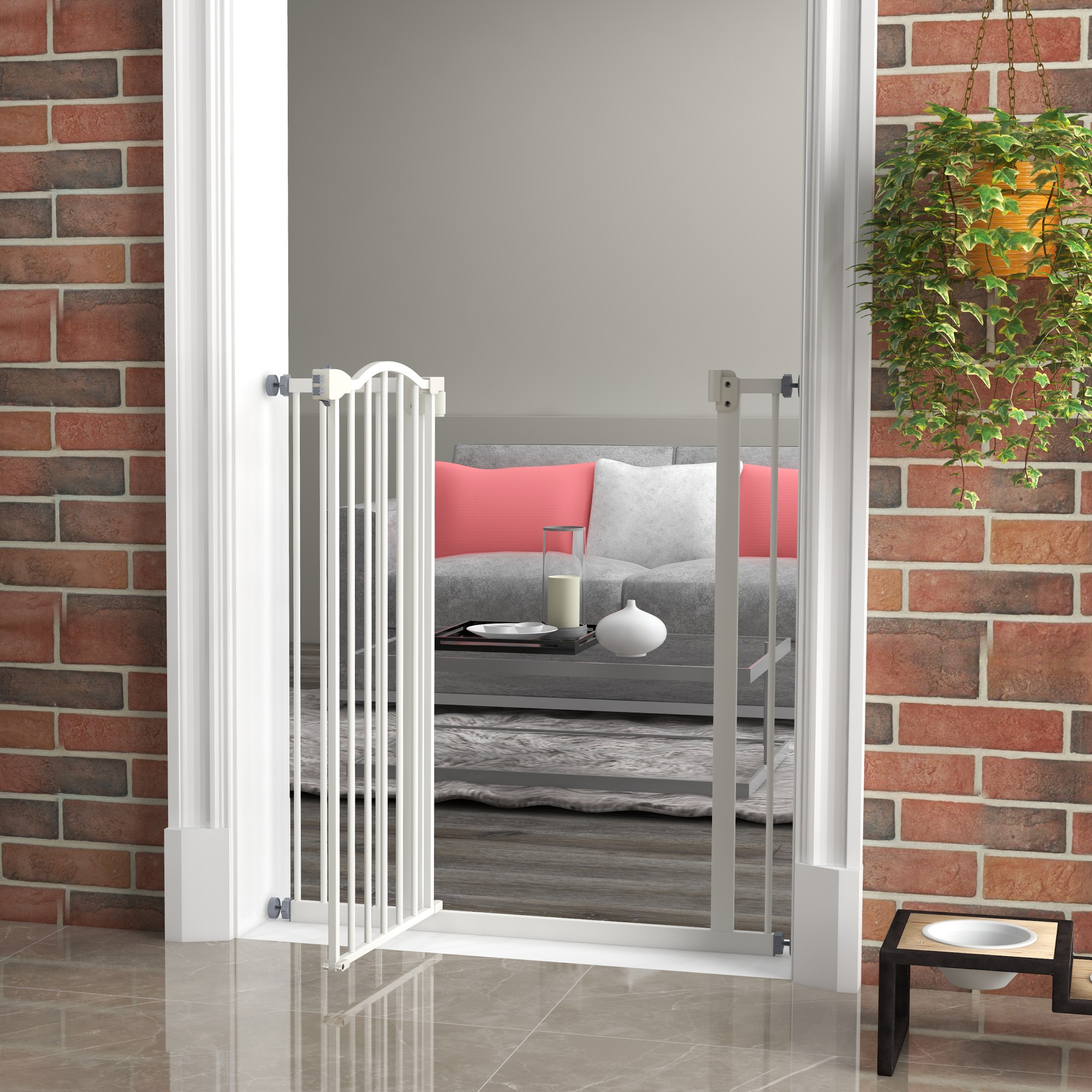 PawHut Metal Pet Safety Gate Dog Gate Folding Fence, White