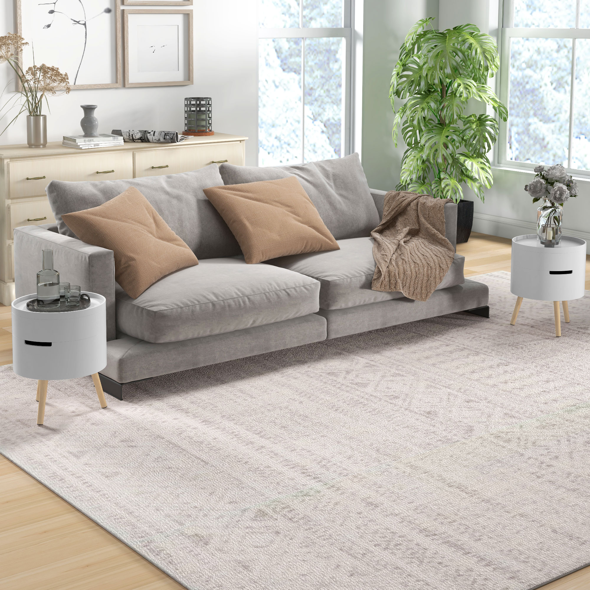 HOMCOM 3-Tier Round Coffee Table Set of 2, Modern Design with Hidden Storage and Detachable Tray, Versatile and Stylish, White