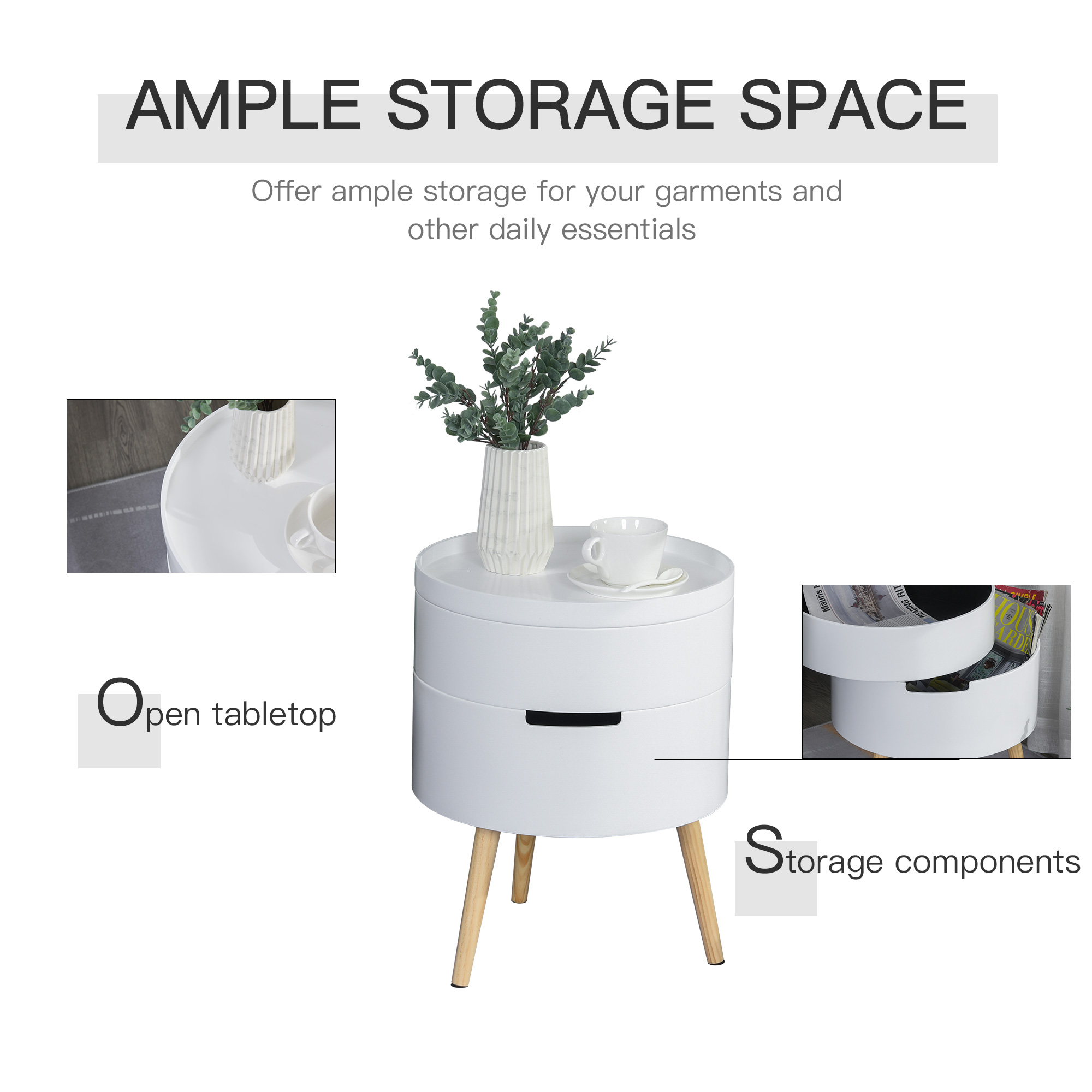 HOMCOM 3-Tier Round Coffee Table Set of 2, Modern Design with Hidden Storage and Detachable Tray, Versatile and Stylish, White
