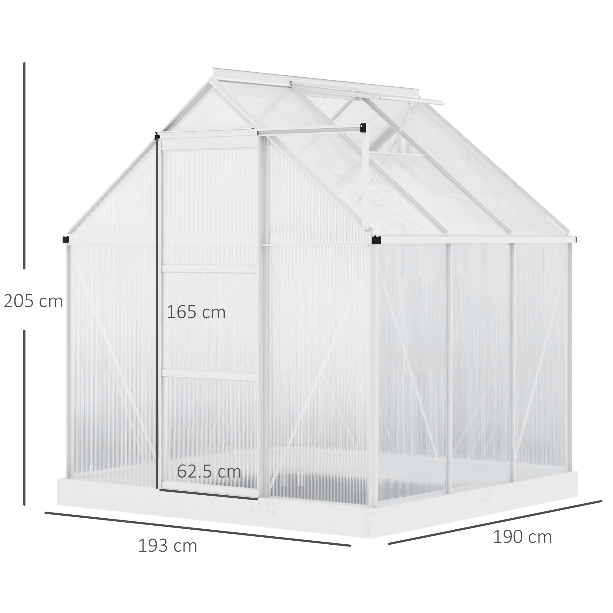 Outsunny 6 x 6 ft Walk-In Greenhouse Polycarbonate Lean to Greenhouse Grow House w/ Aluminium Frame, Sliding Door, Adjustable Window