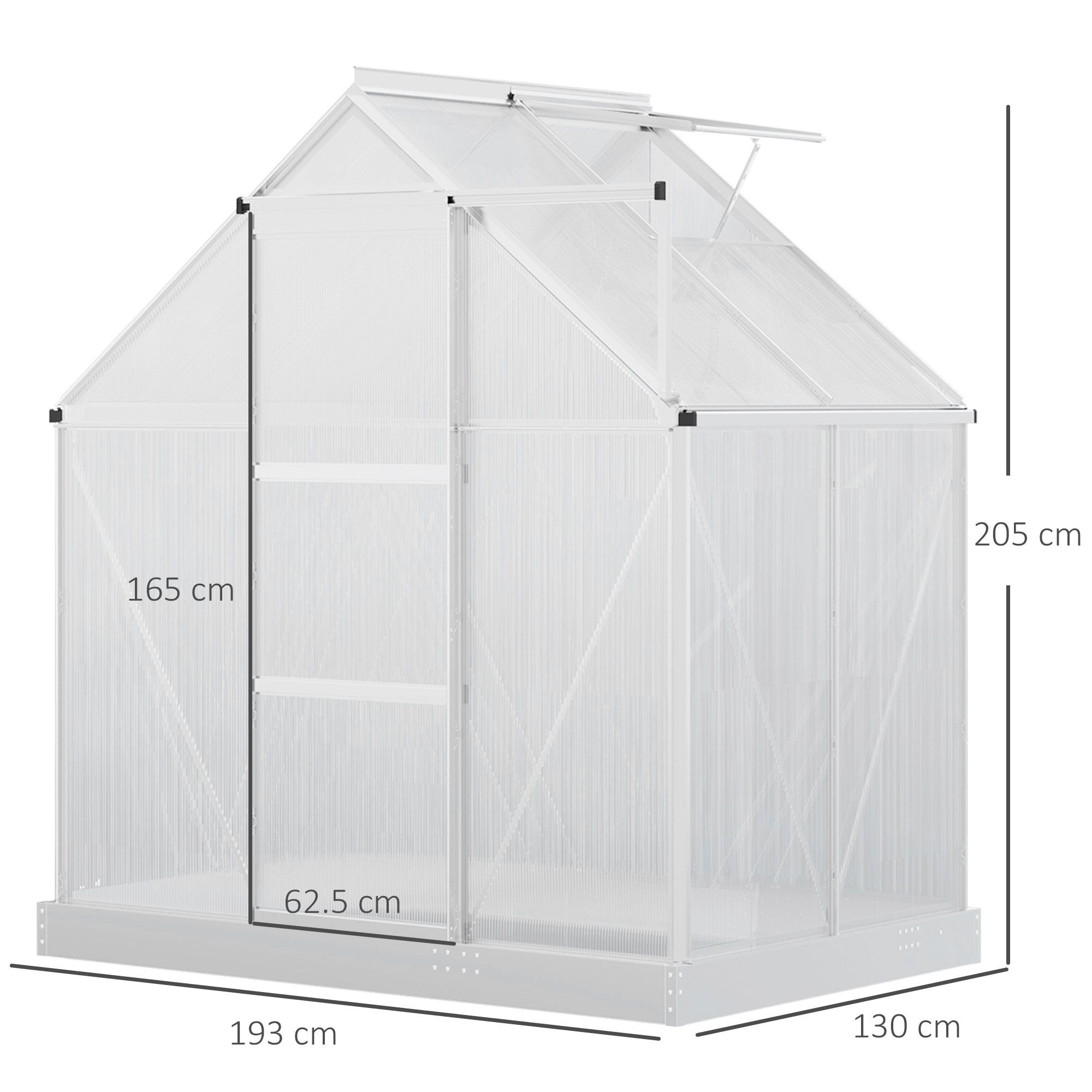 Outsunny Walk-In Greenhouse Polycarbonate Panels Aluminium Frame w/ Sliding Door Adjustable Window Inner Area Plant Flower Grow, 6 x 4 ft