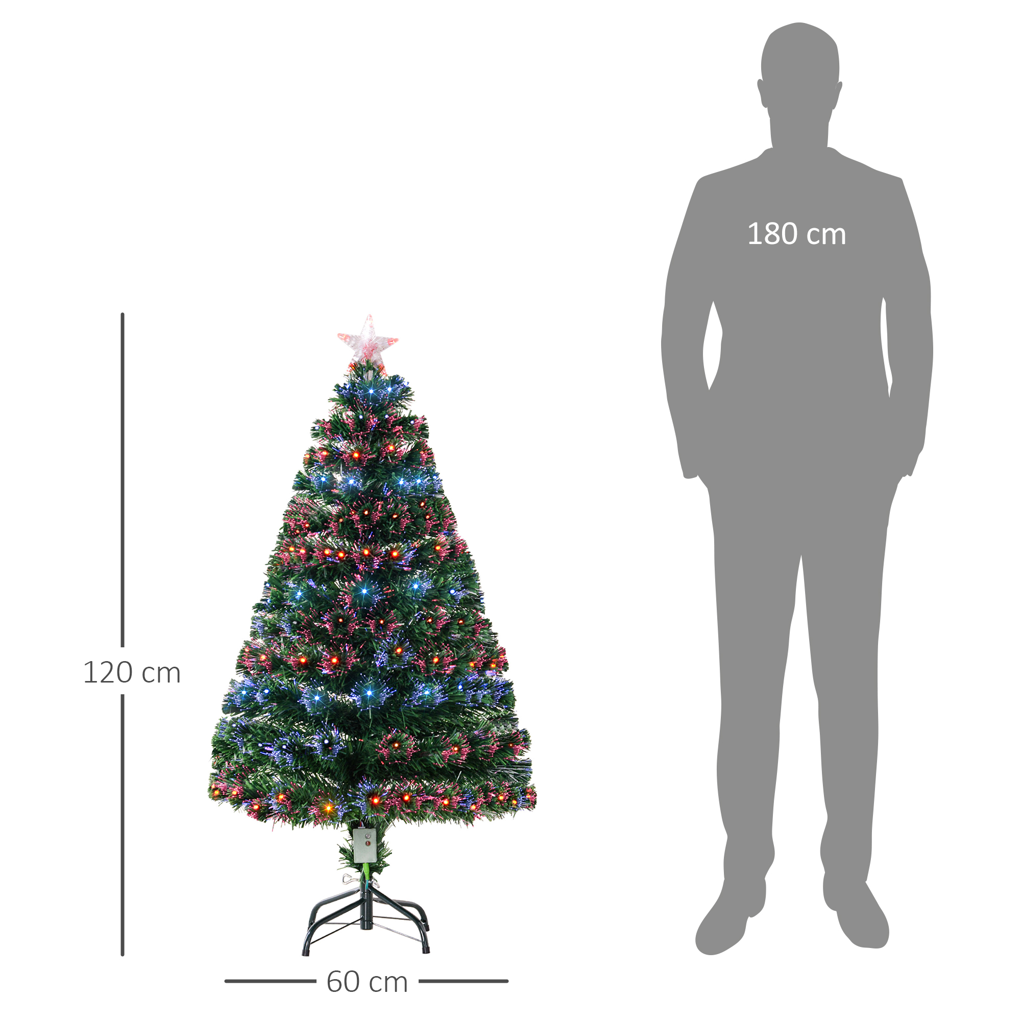 HOMCOM 4ft Pre Lit Christmas Tree Artificial Tree with Multi-Coloured Fiber Optic LED Light(4ft (120cm))