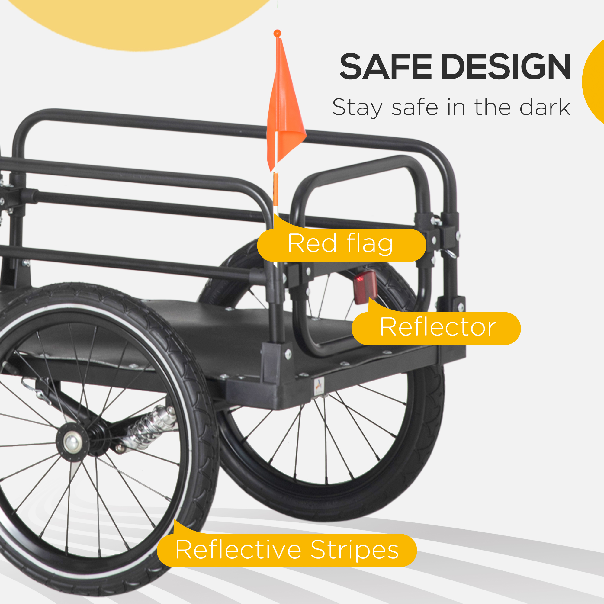 HOMCOM Bicycle Trailer with Safety Features, Steel Bike Wagon with Suspension, 2 Wheel Outdoor Carrier, Black