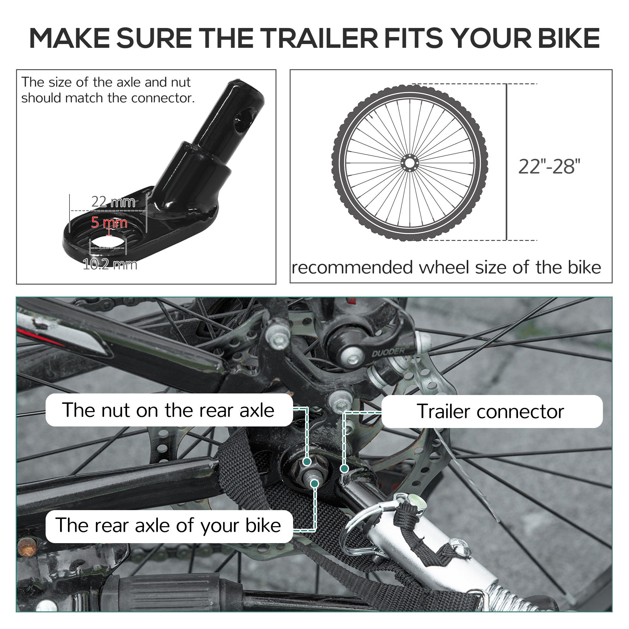 HOMCOM Bicycle Trailer with Safety Features, Steel Bike Wagon with Suspension, 2 Wheel Outdoor Carrier, Black