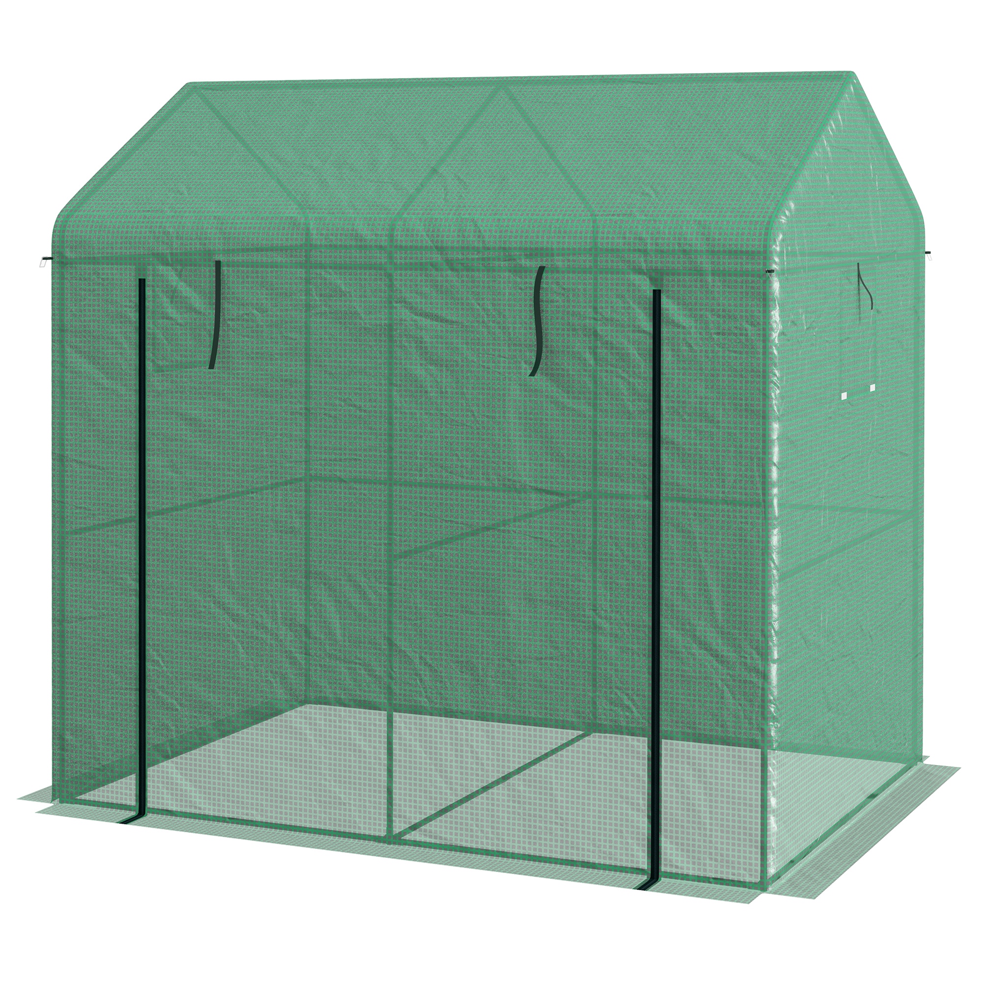 Poze Outsunny Sera de Gradina 200x140x200cm cu Usa Rulanta Ferestre din Plasa Verde | Aosom Romania