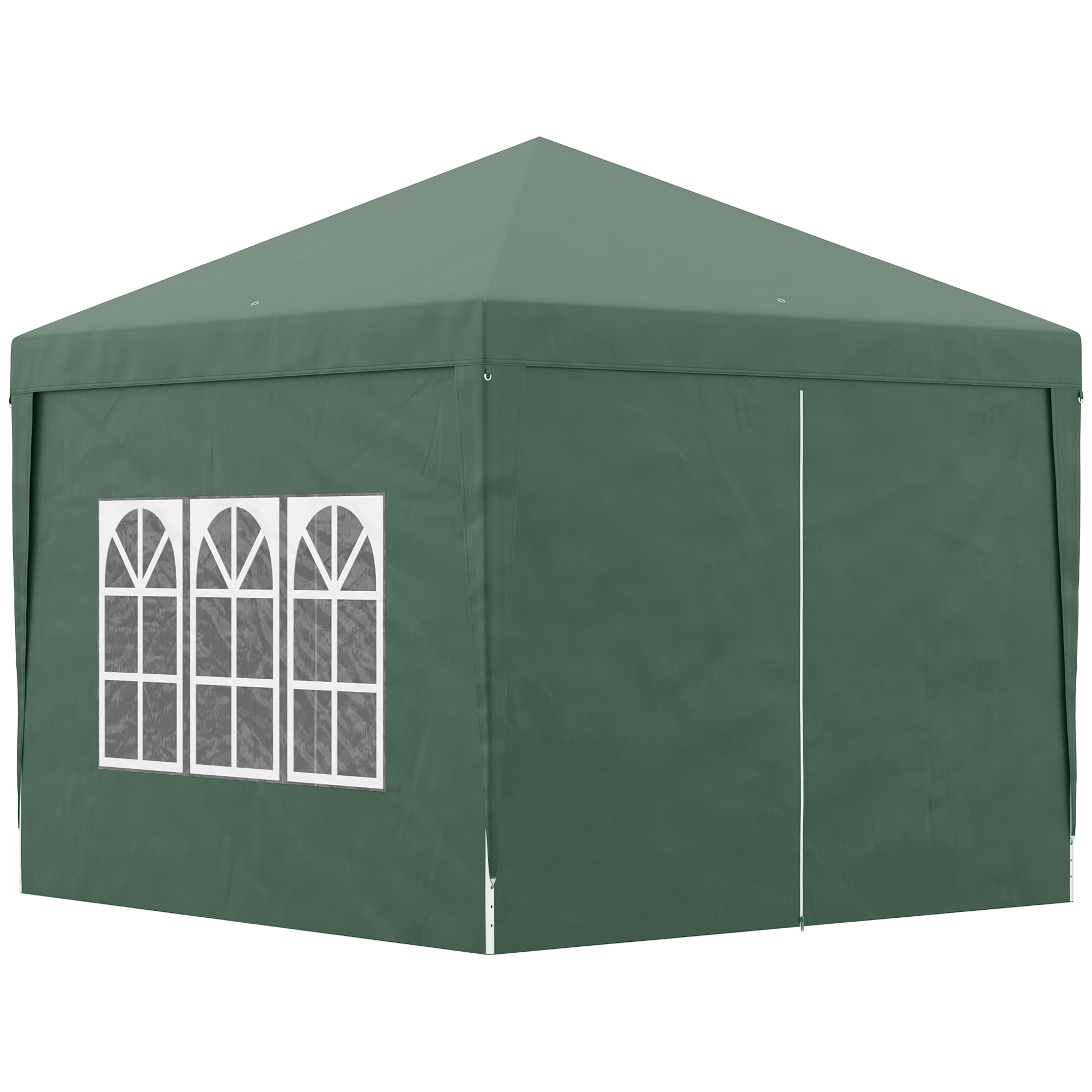 Outsunny Carpa Plegable con 4 Paredes Desmontables 3x3 m Cenador de Jardín con 2 Ventanas Visibles 2 Puertas con Cremallera Verde