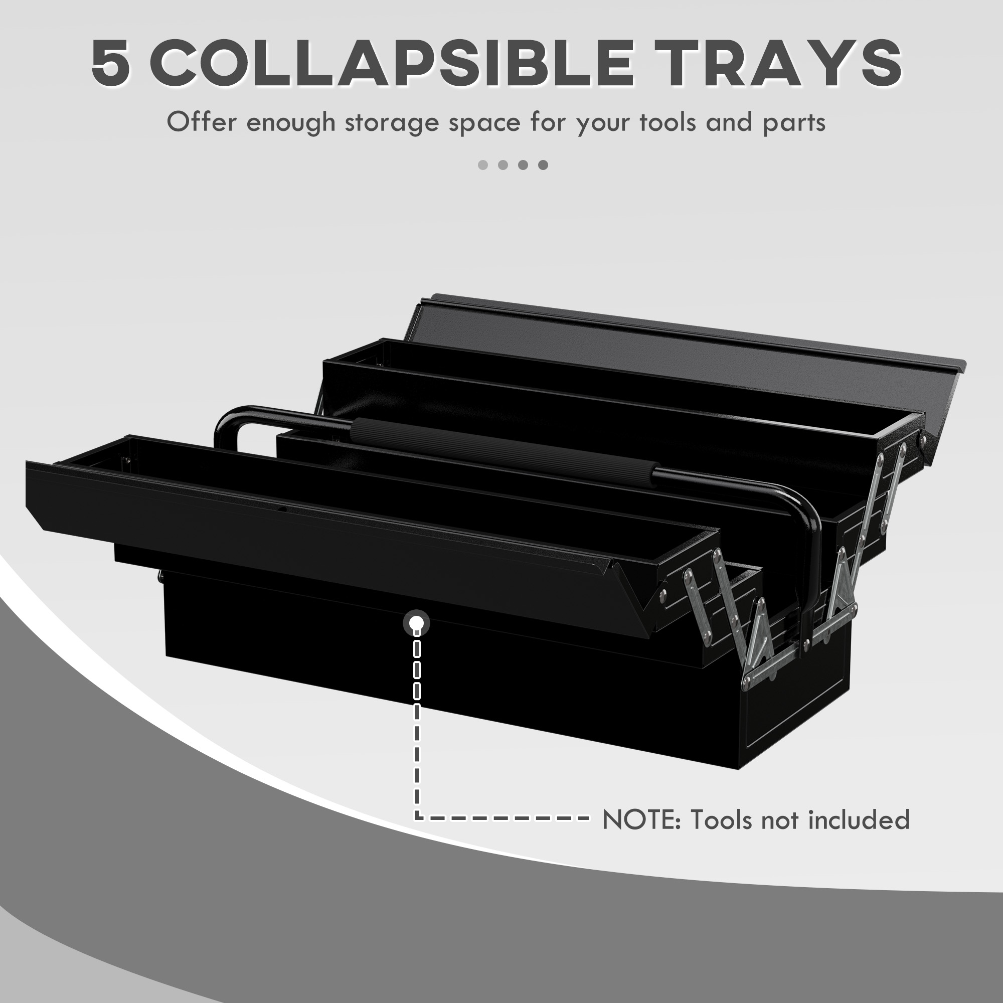 DURHAND Professional Metal Toolbox, 3 Tier, 5 Tray, Portable with Carry Handle, 56cmx20cmx34cm, Black