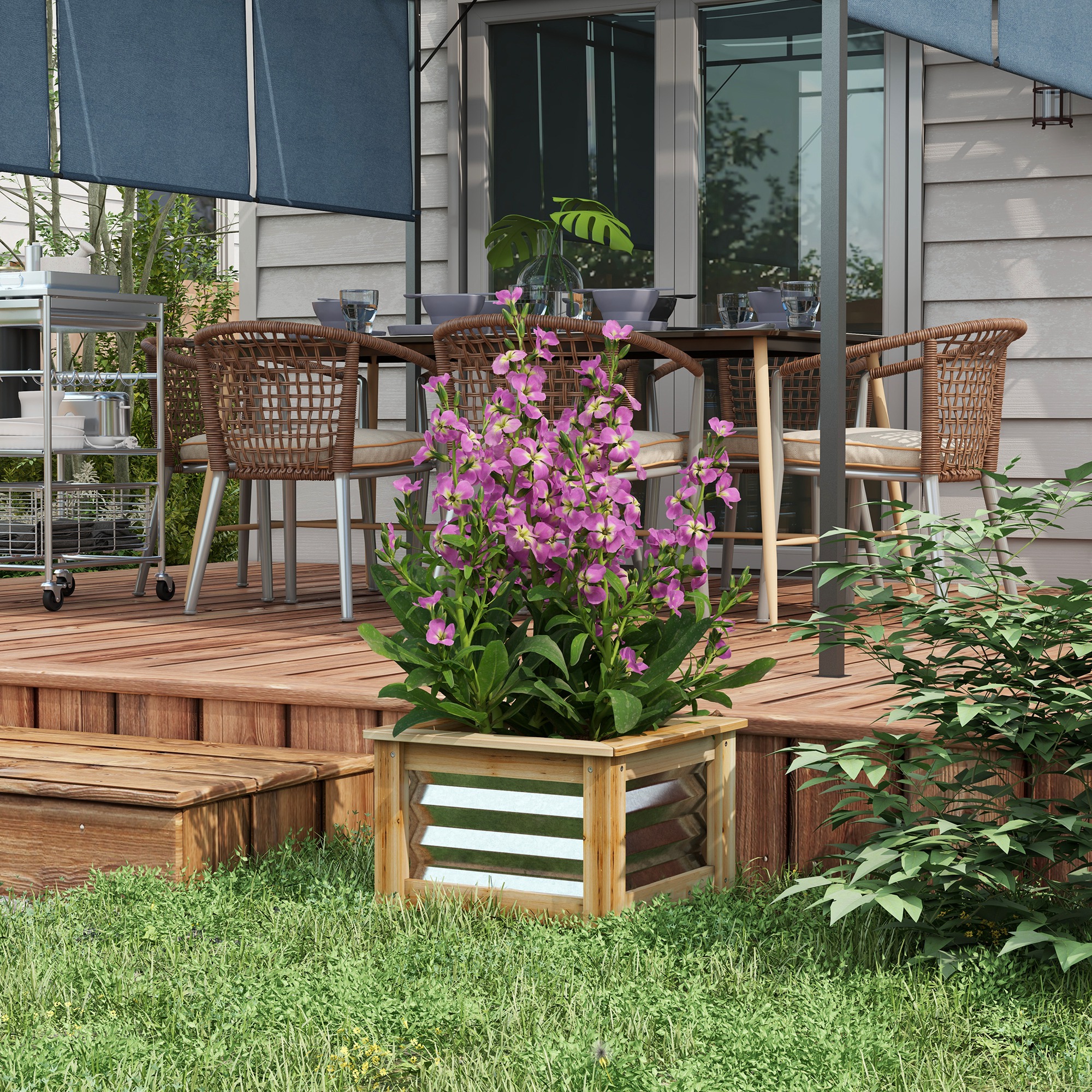 Outsunny Verhoogd bed met 3 plantenbakken, 3-laags ontwerp, open bodem, 108 cm x 88 cm x 36 cm