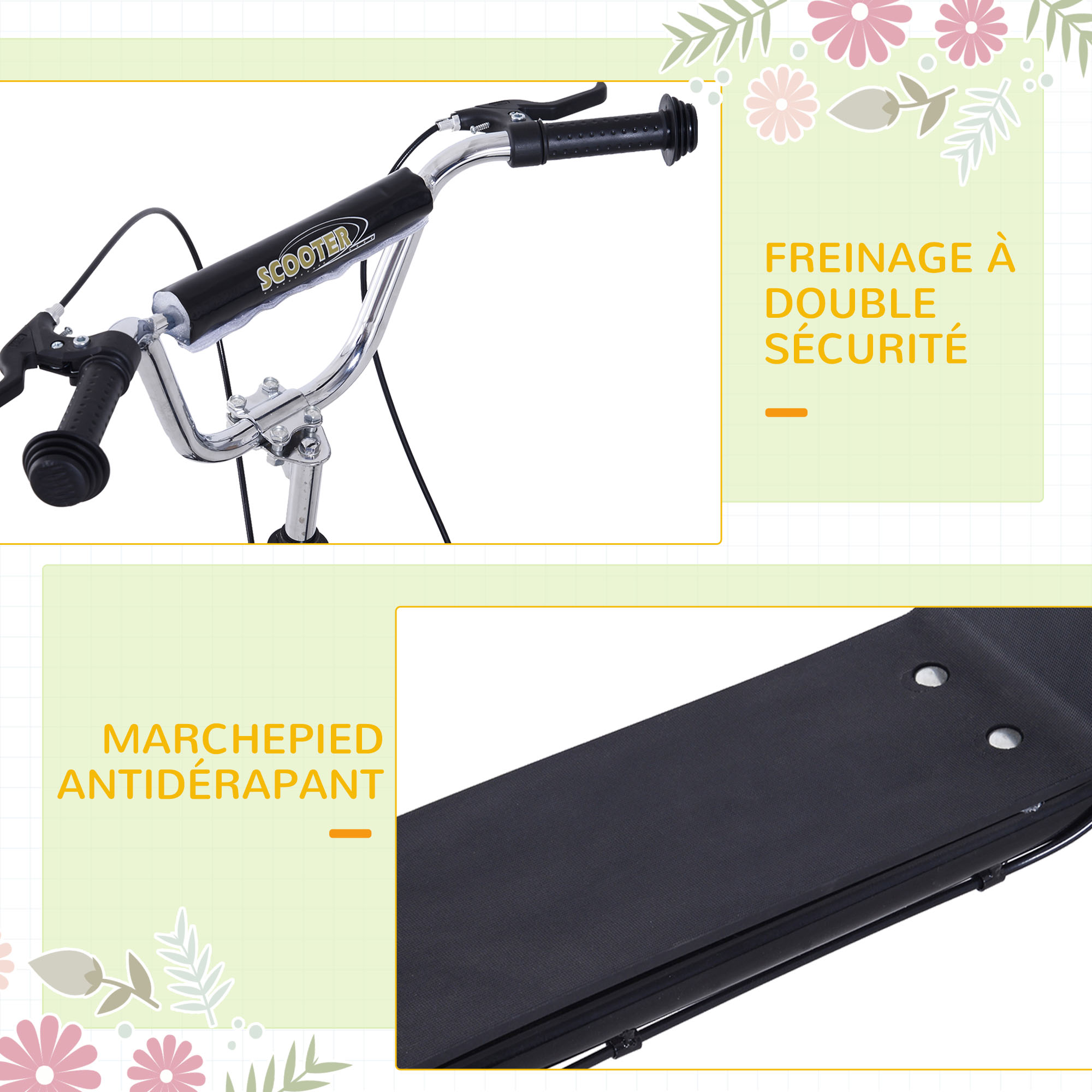 Trottinette Pliable Avec Pegs Trottinette HOMCOM Grandes Roues 41cm - Pneumatiques Pegs - Guidon Réglable - Enfants/adultes Pour Enfant Adulte