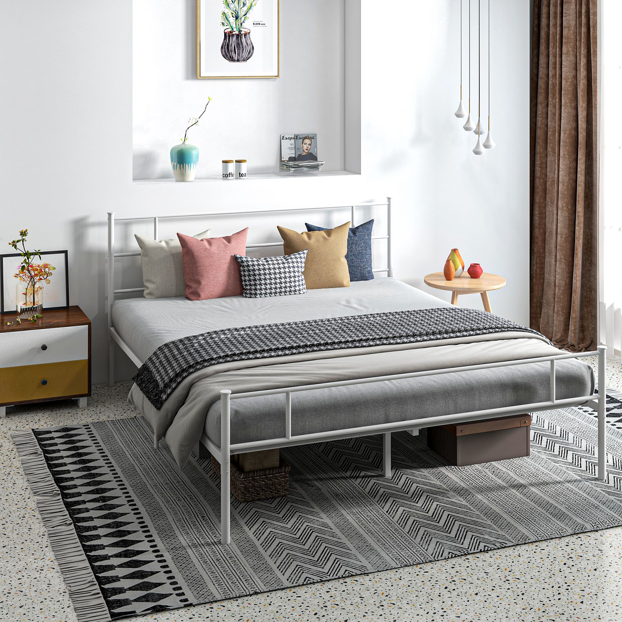 HOMCOM King Size Metal Bed Frame with Headboard, Footboard, Metal Slat Support, and 31cm Underbed Storage, Grey