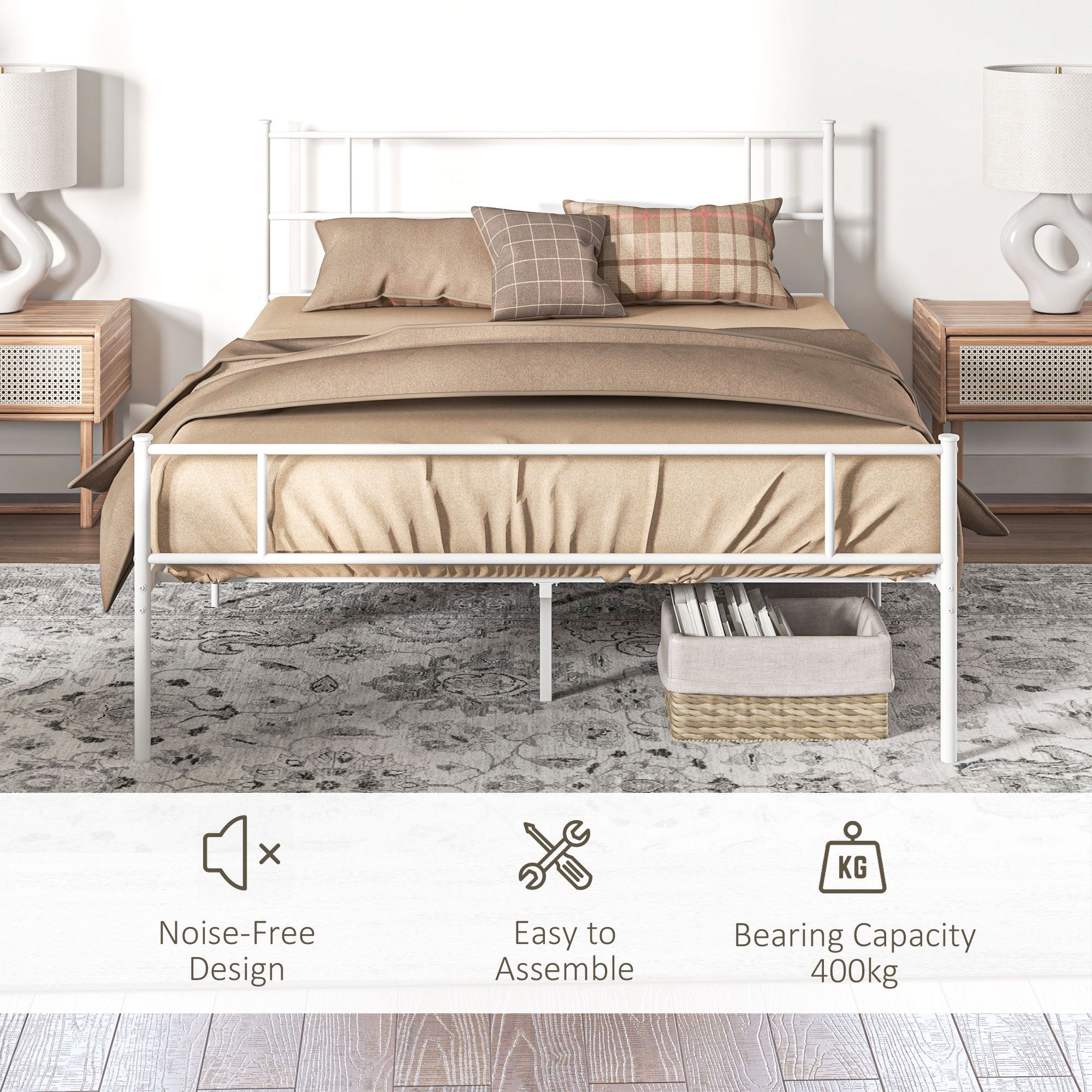 HOMCOM King Size Metal Bed Frame with Headboard, Footboard, Metal Slat Support, and 31cm Underbed Storage, Grey