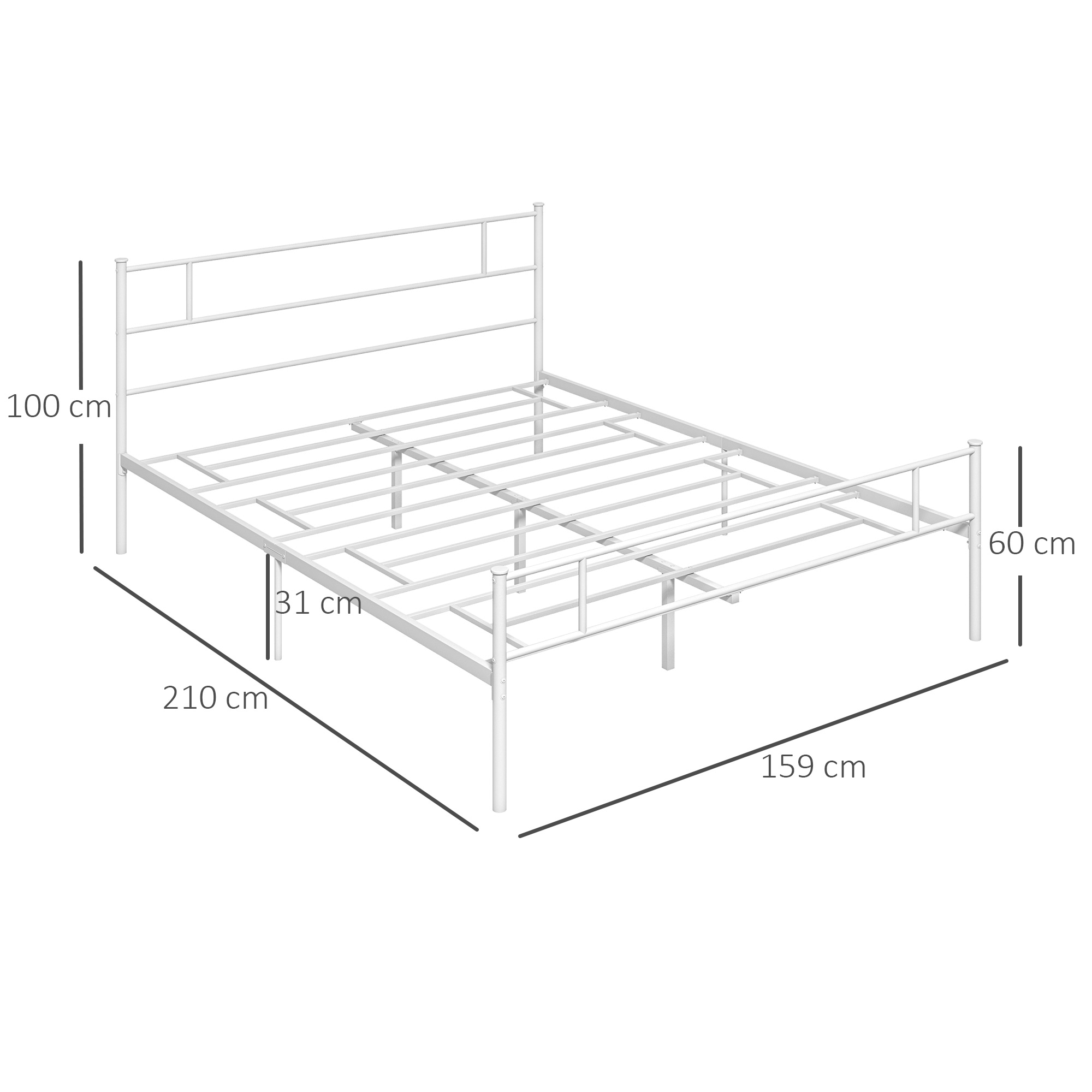 HOMCOM King Size Metal Bed Frame with Headboard, Footboard, Metal Slat Support, and 31cm Underbed Storage, Grey