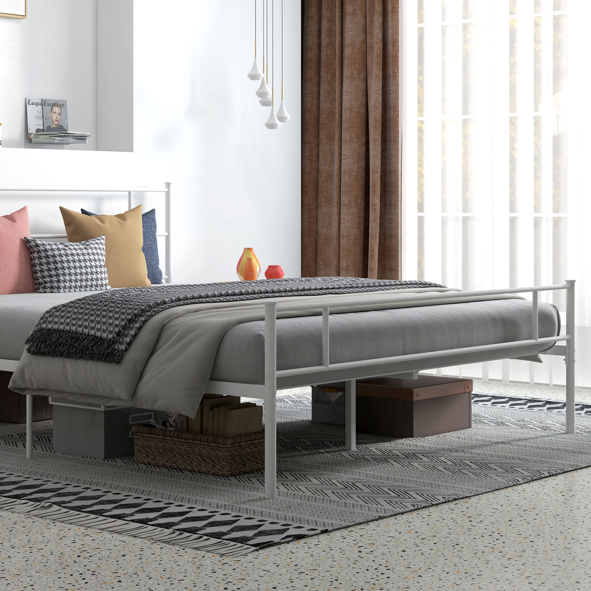 HOMCOM King Size Metal Bed Frame with Headboard, Footboard, Metal Slat Support, and 31cm Underbed Storage, Grey