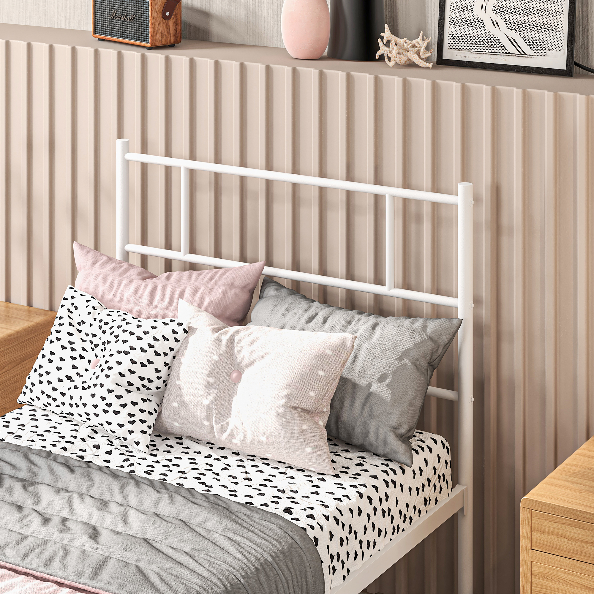 HOMCOM Metal Single Bed Frame with Headboard, Footboard, Metal Slat Support, 31cm Underbed Storage Space.