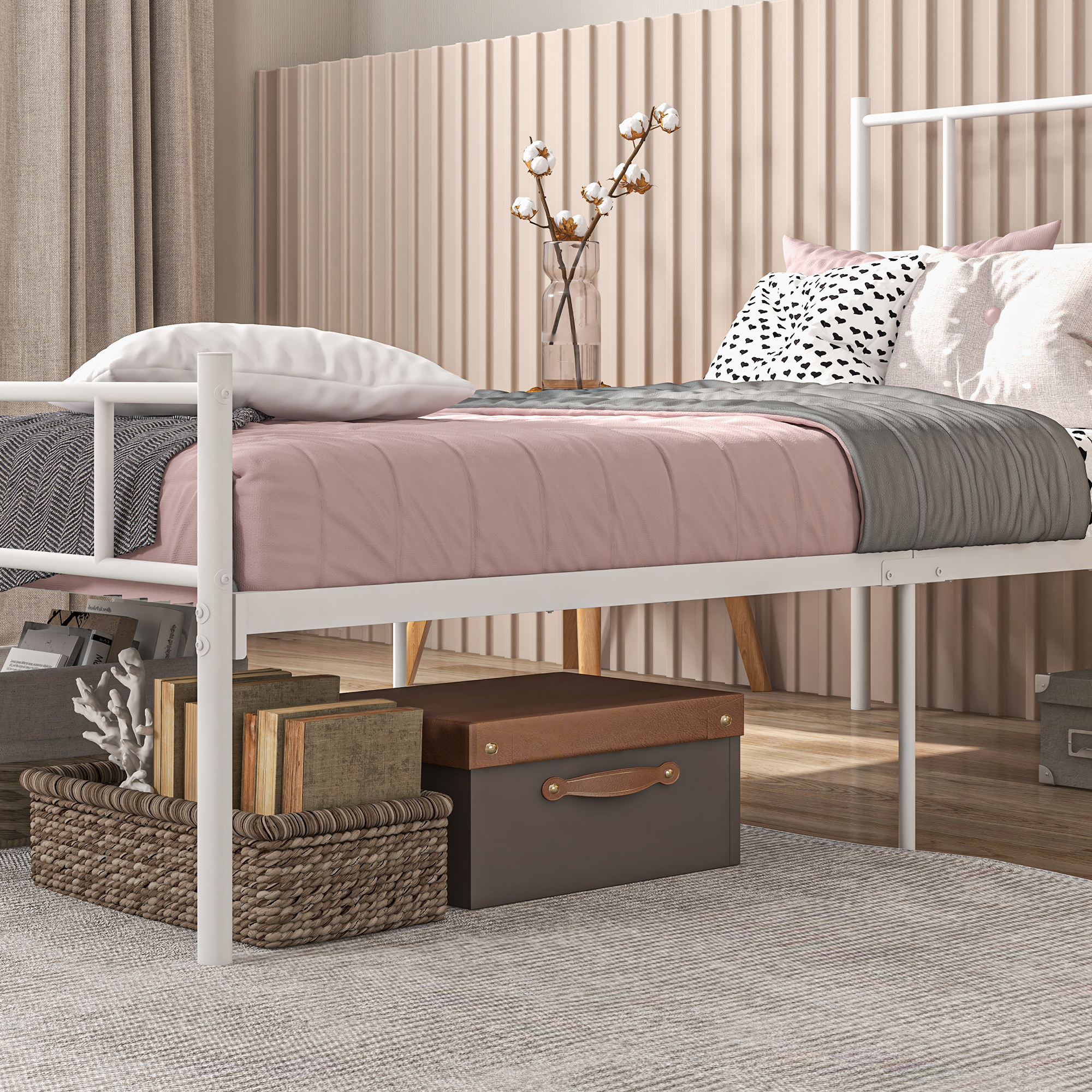 HOMCOM Metal Single Bed Frame with Headboard, Footboard, Metal Slat Support, 31cm Underbed Storage Space.