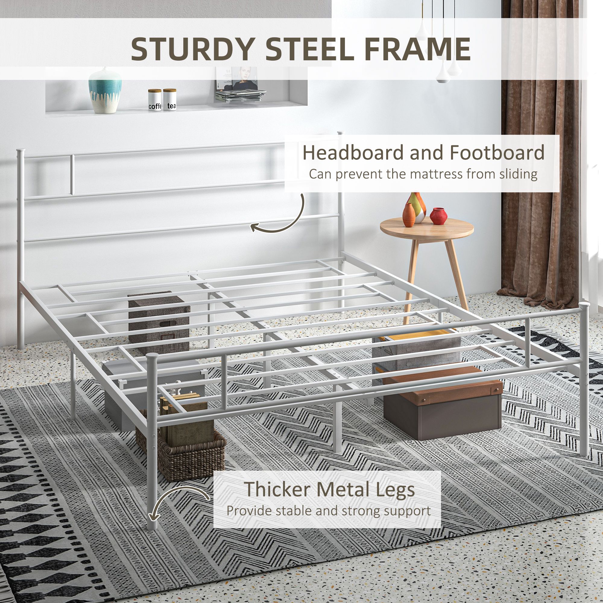 HOMCOM King Size Metal Bed Frame with Headboard, Footboard, Metal Slat Support, and 31cm Underbed Storage, Grey