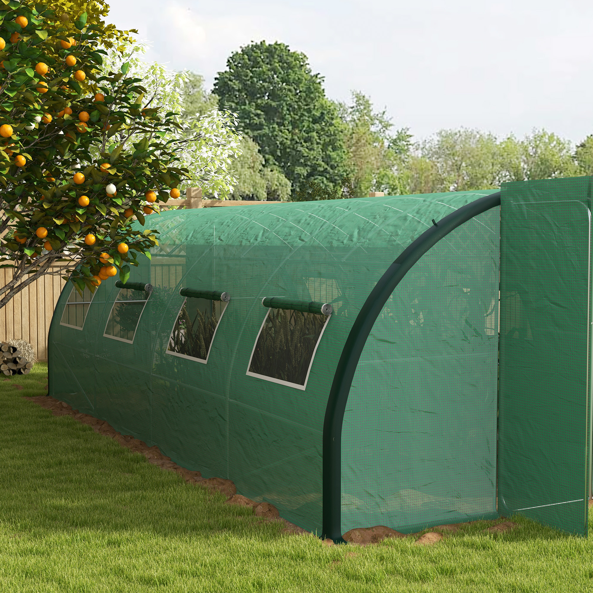 Outsunny Polyethylene Upgraded Structure Walk-in Polytunnel Greenhouse, 6 x 3(m), Green