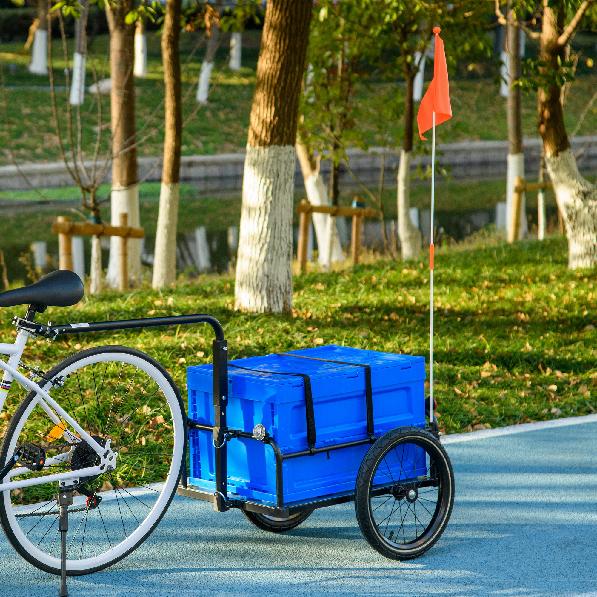HOMCOM Bicycle Cargo Trailer with Steel Frame, 65L Foldable Storage Box, Safe Reflectors, Max Load 40KG, Blue
