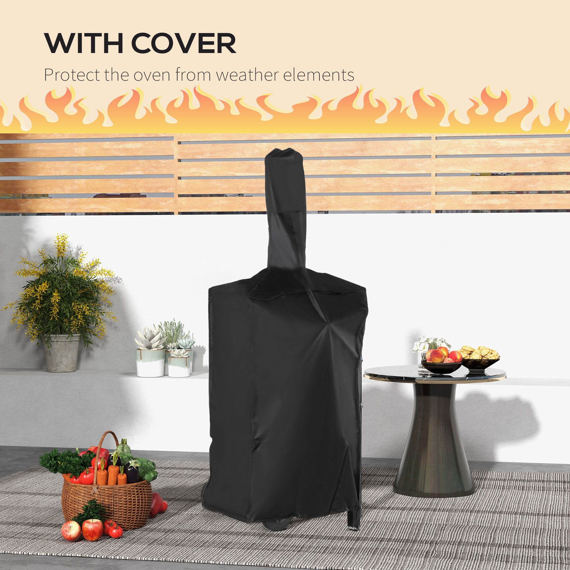 Outsunny Steel 3-Tier Outdoor Pizza Oven Charcoal BBQ Grill, Black