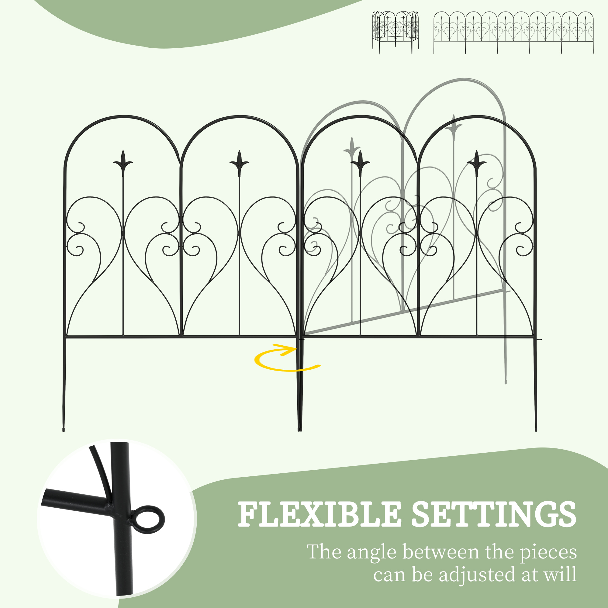 Outsunny Metal Garden Fence Panels, Decorative Outdoor Picket, Heart-shaped Scrollwork, Set of 5, Black