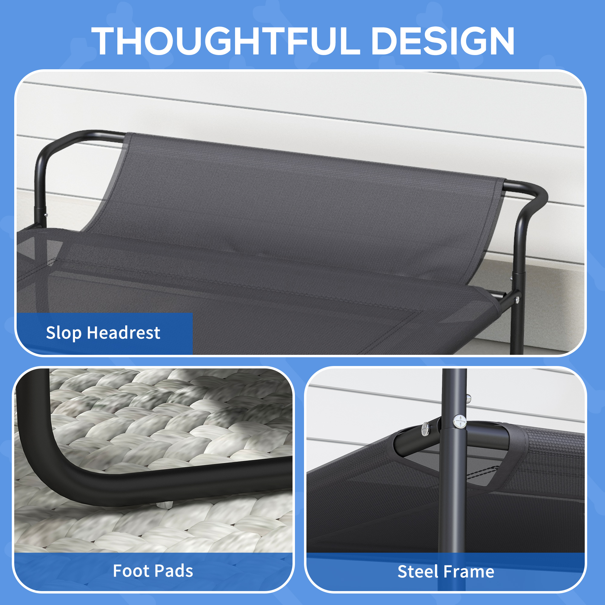 PawHut Elevated Dog Bed with Inclined Headrest, Breathable Mesh Fabric, Non-Slip Feet, for Medium Dogs, 106x81x33cm, Grey