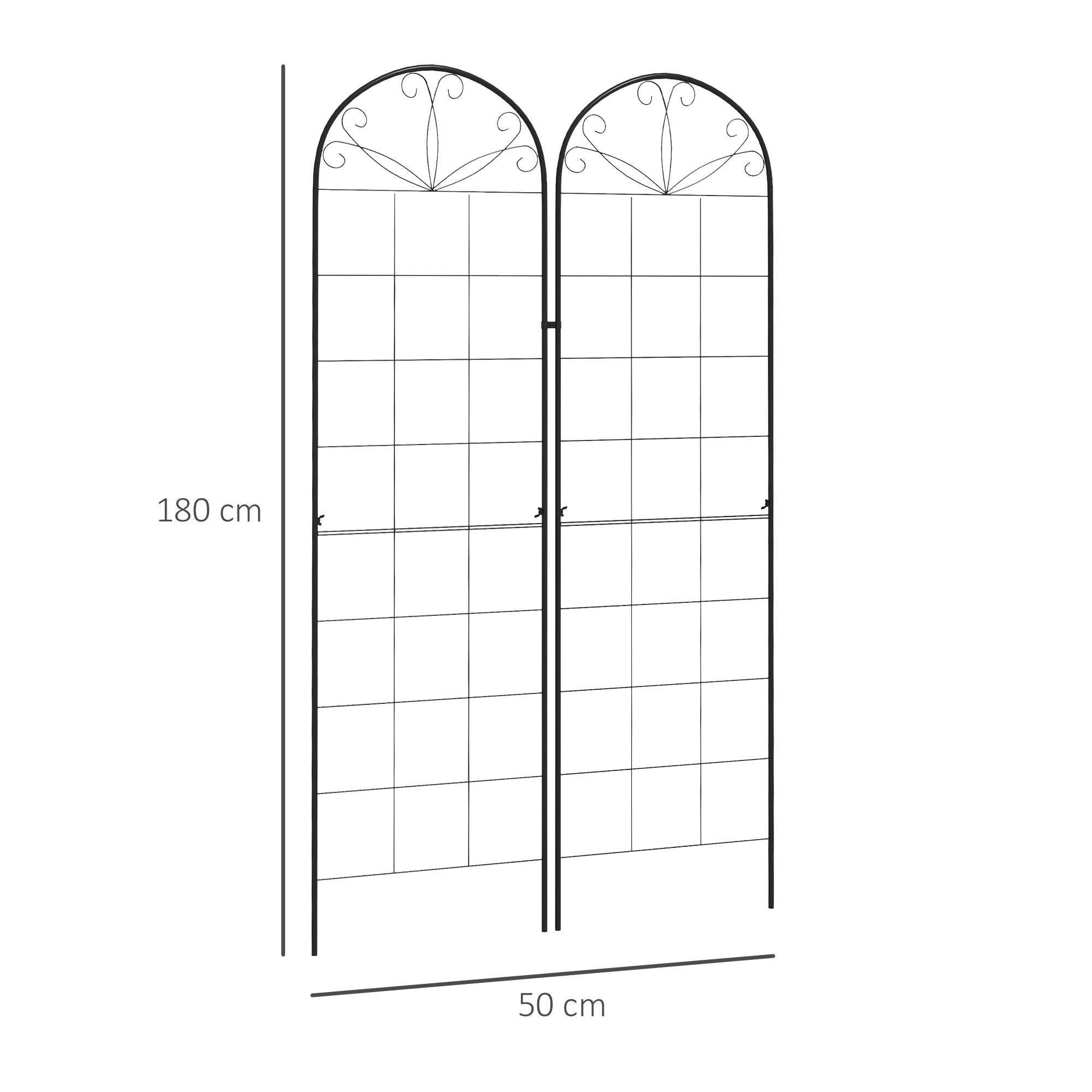 Outsunny Set of 2 Metal Garden Trellises, Climbing Plant Support Frames, Decorative Grid Design