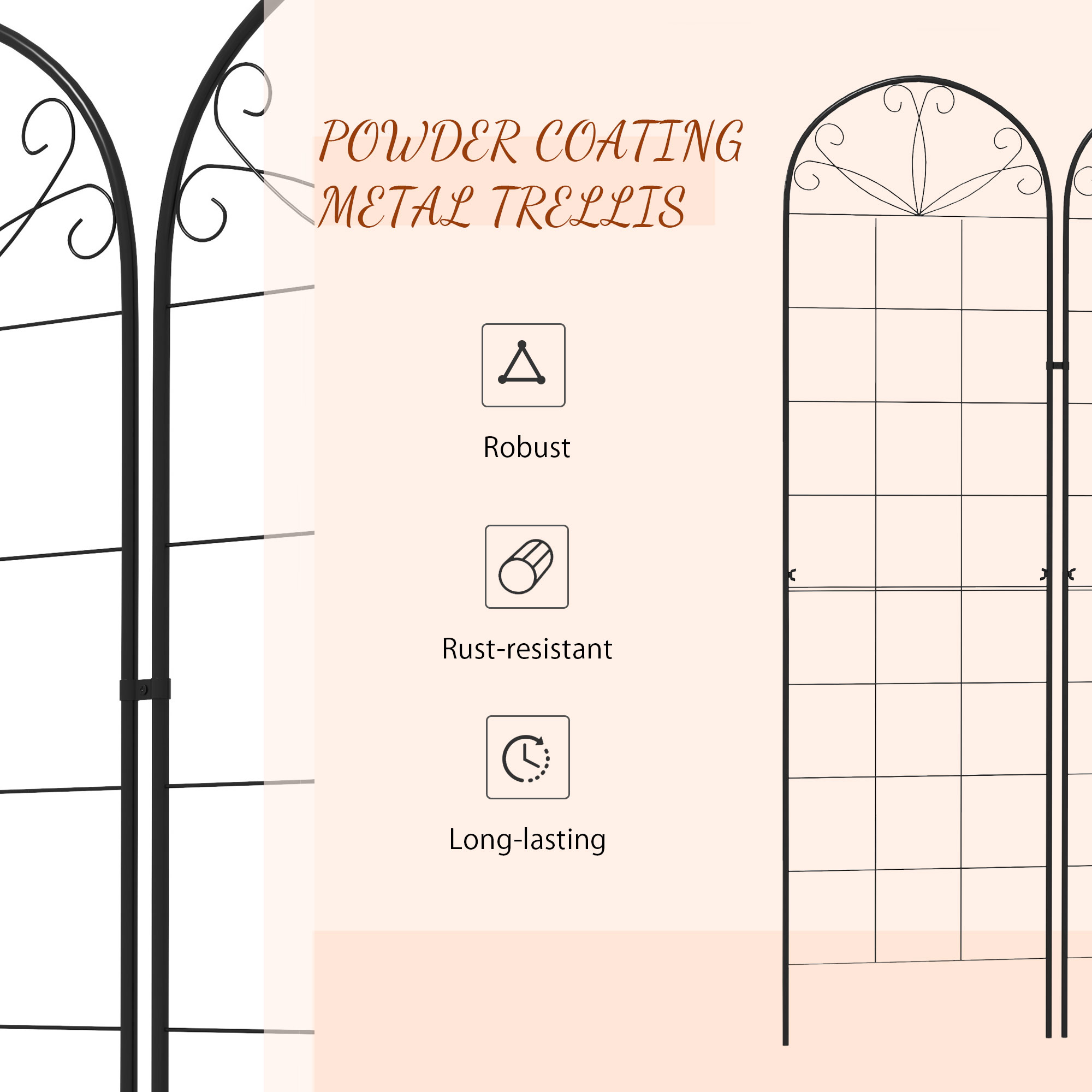 Outsunny Set of 2 Metal Garden Trellises, Climbing Plant Support Frames, Decorative Grid Design