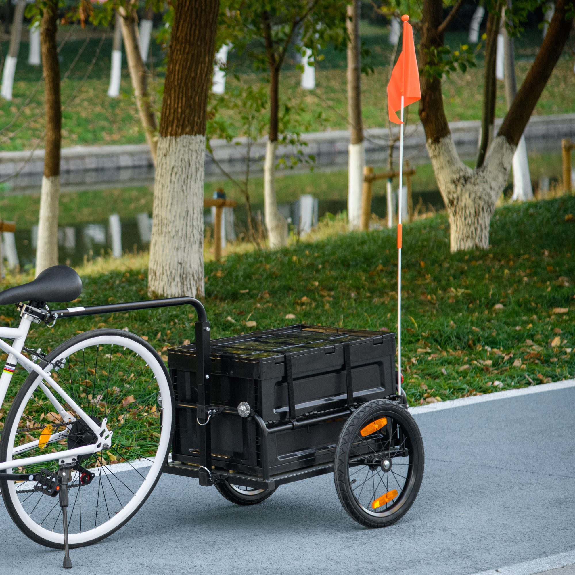 HOMCOM Steel Trailer for Bike, Bicycle Cargo Trailer with 65L Storage Box and Foldable Frame, Max Load 40KG, Black
