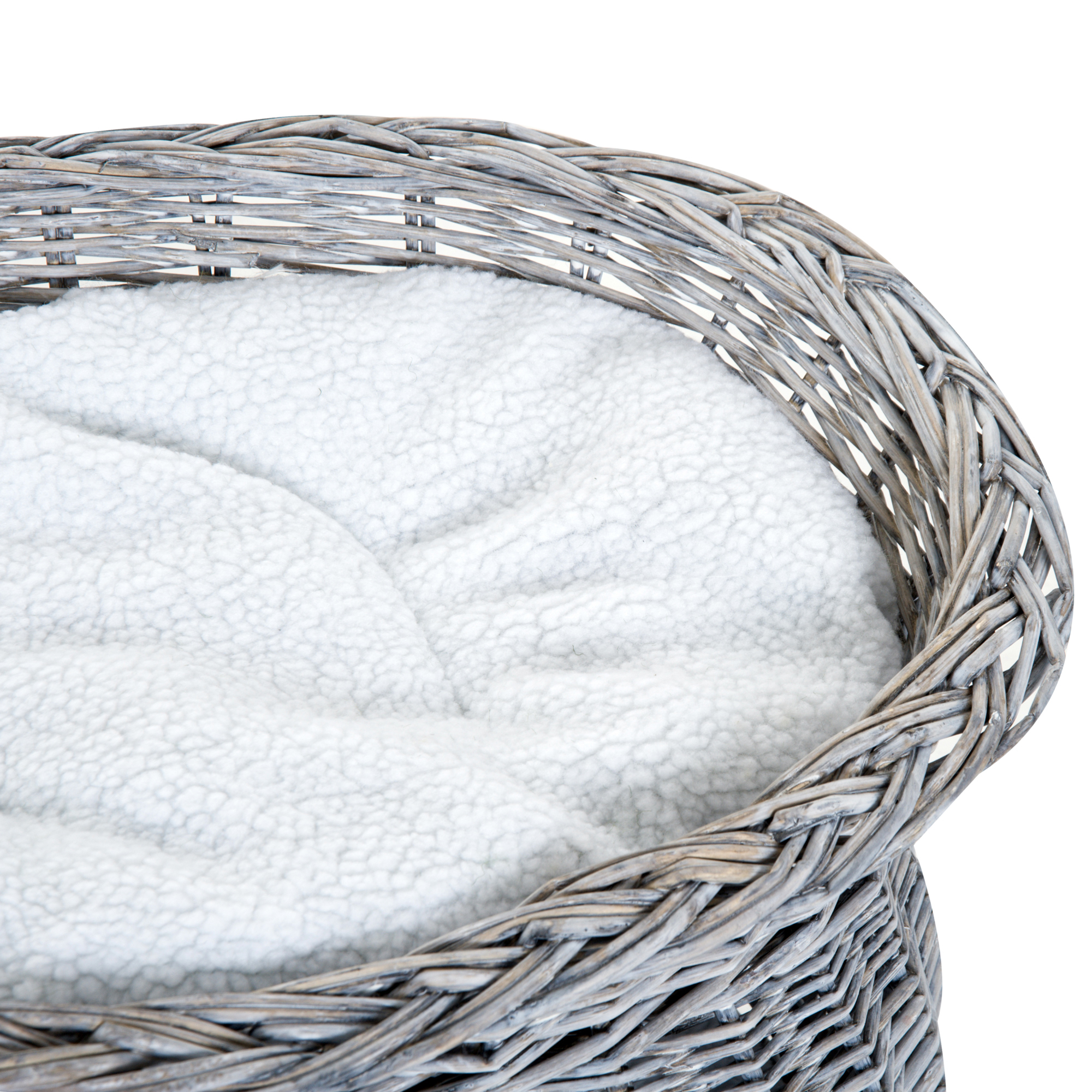 PawHut Wicker Cat House, 2-Tier Elevated Pet Bed Basket, Willow Kitten Tower with Washable Cushions, 56x37x40cm, Grey