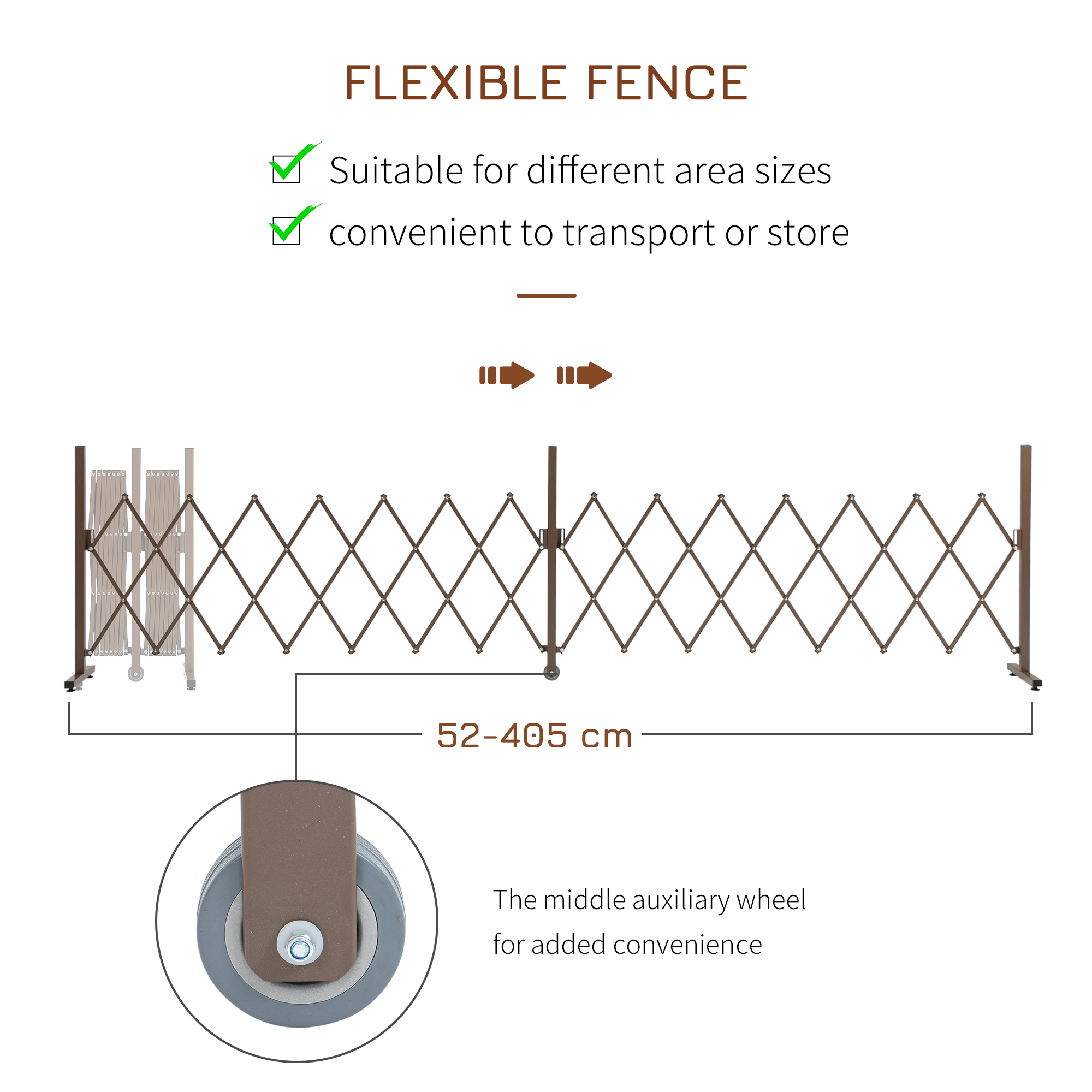 Outsunny Expanding Trellis Fence Freestanding Movable Fence Foldable Garden Screen Panel Aluminium, 405cm x 103.5cm, Dark Brown