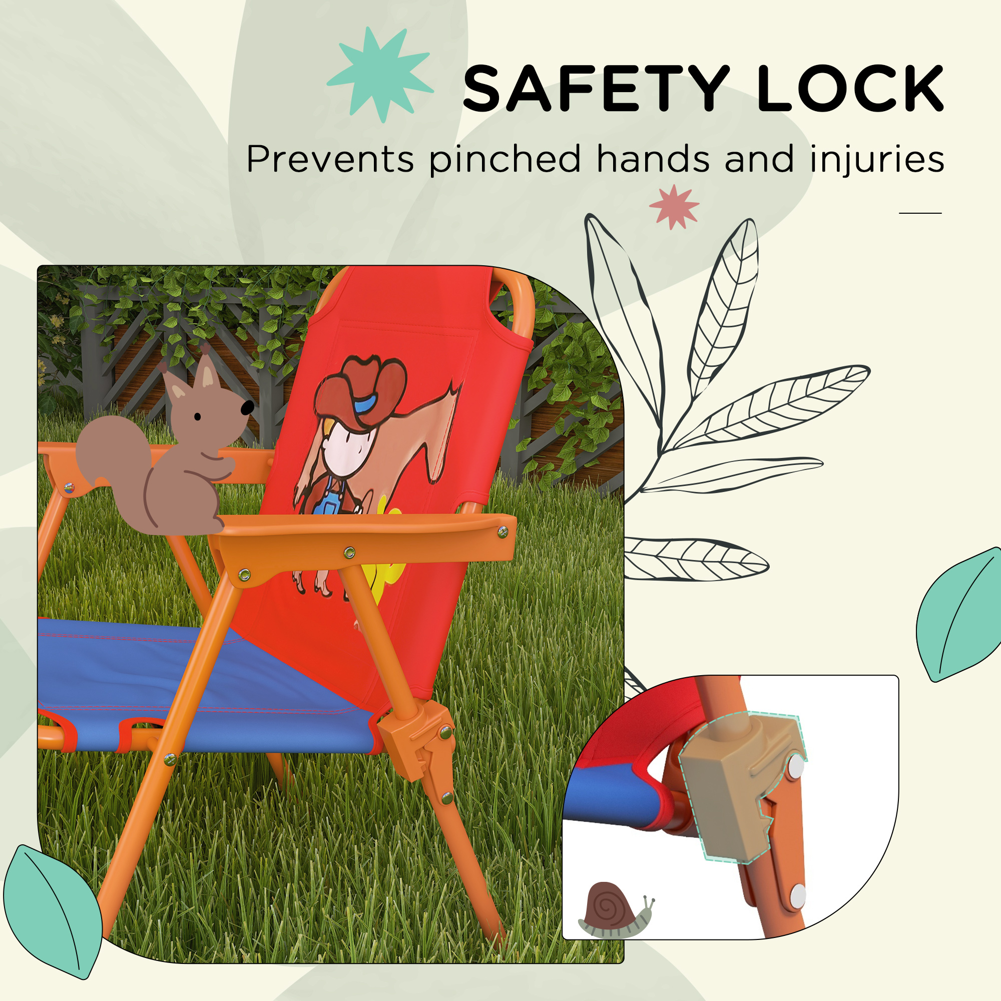 Outsunny Kids Picnic Table and Chair Set Cowboy Themed Outdoor Garden Furniture w/ Foldable Chairs, Adjustable Parasol