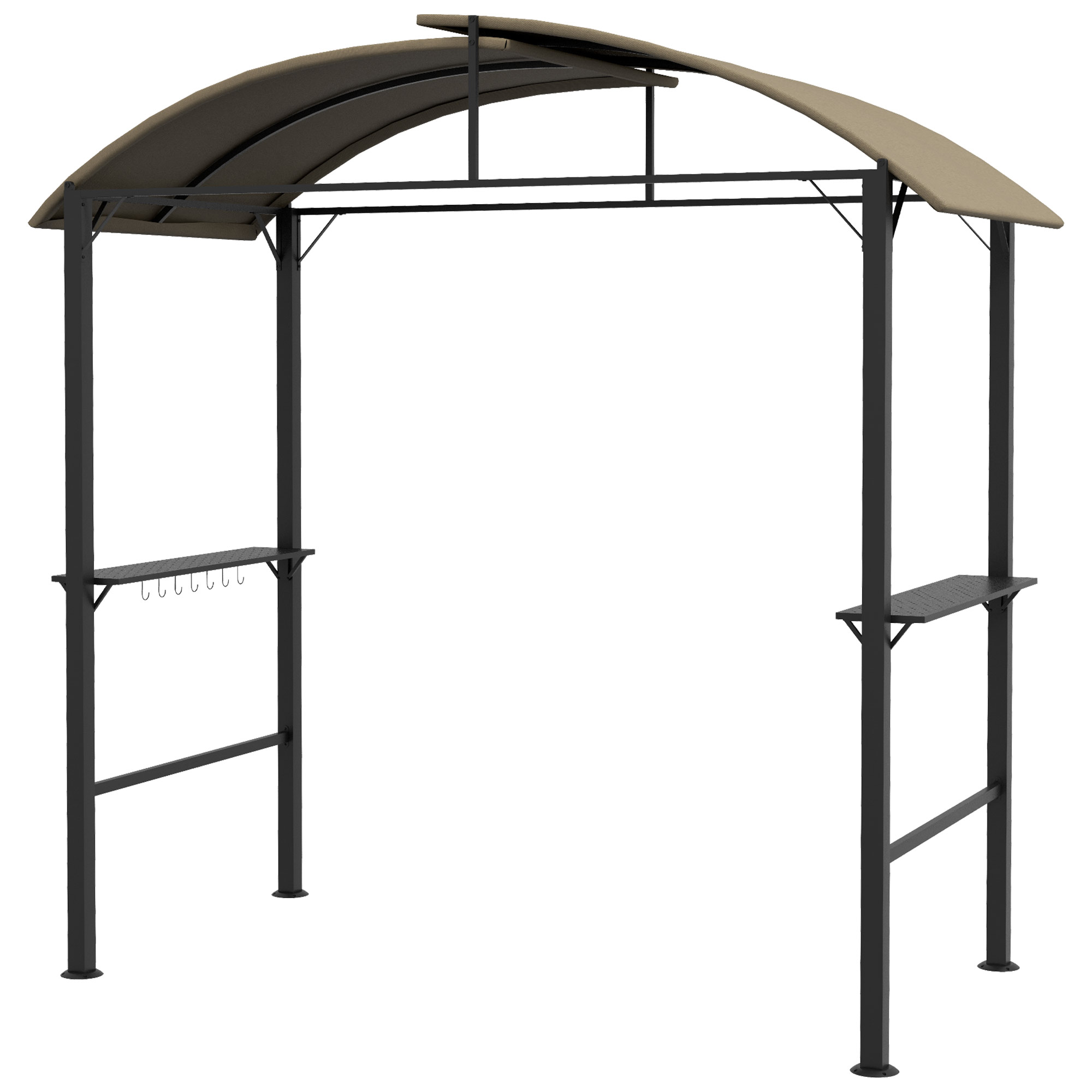 Outsunny grillpaviljoen, duurzaam met 2 zijtafels, haken voor accessoires, stevig stalen frame, 1,1 x 2,3 m, eenvoudig te monteren, khaki | Aosom.nl