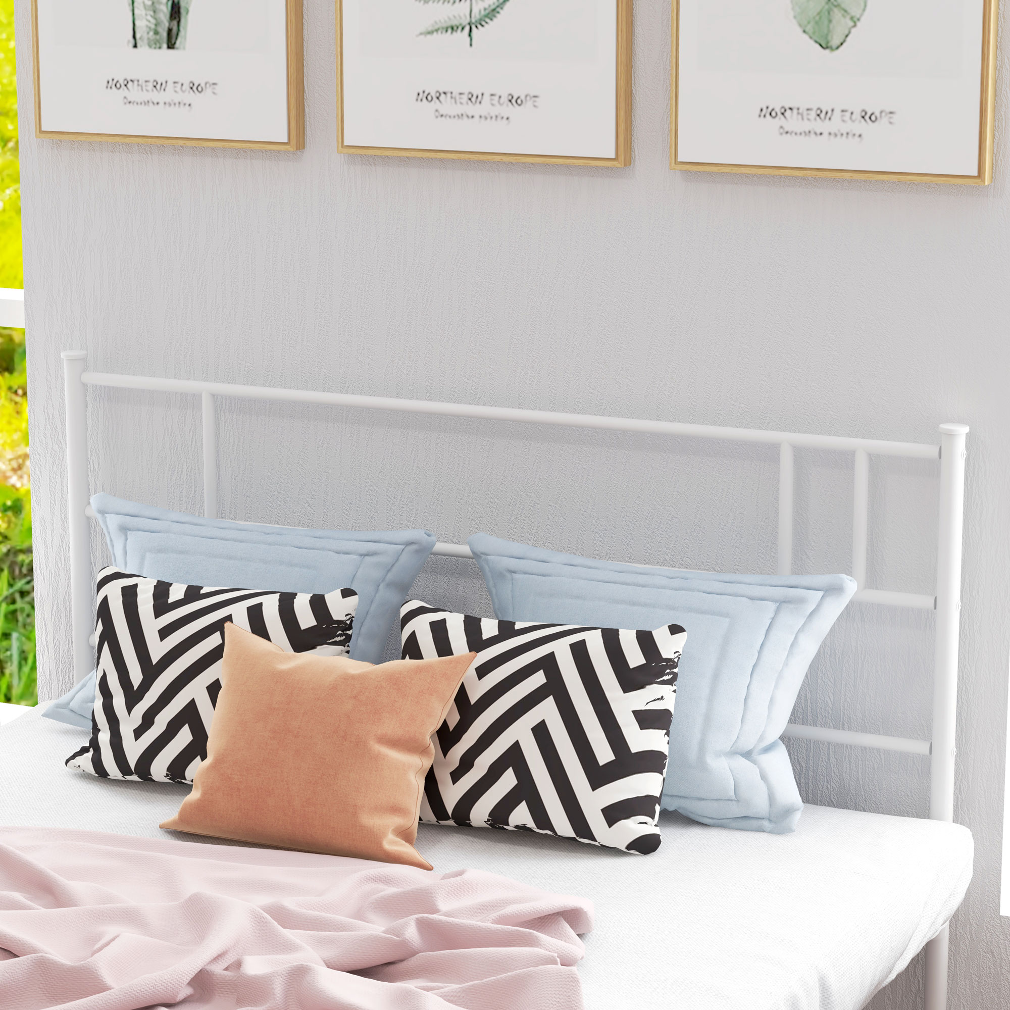 HOMCOM Metal Double Bed Frame with Headboard, Footboard, Metal Slats, and Underbed Storage, Bedroom Furniture, White.