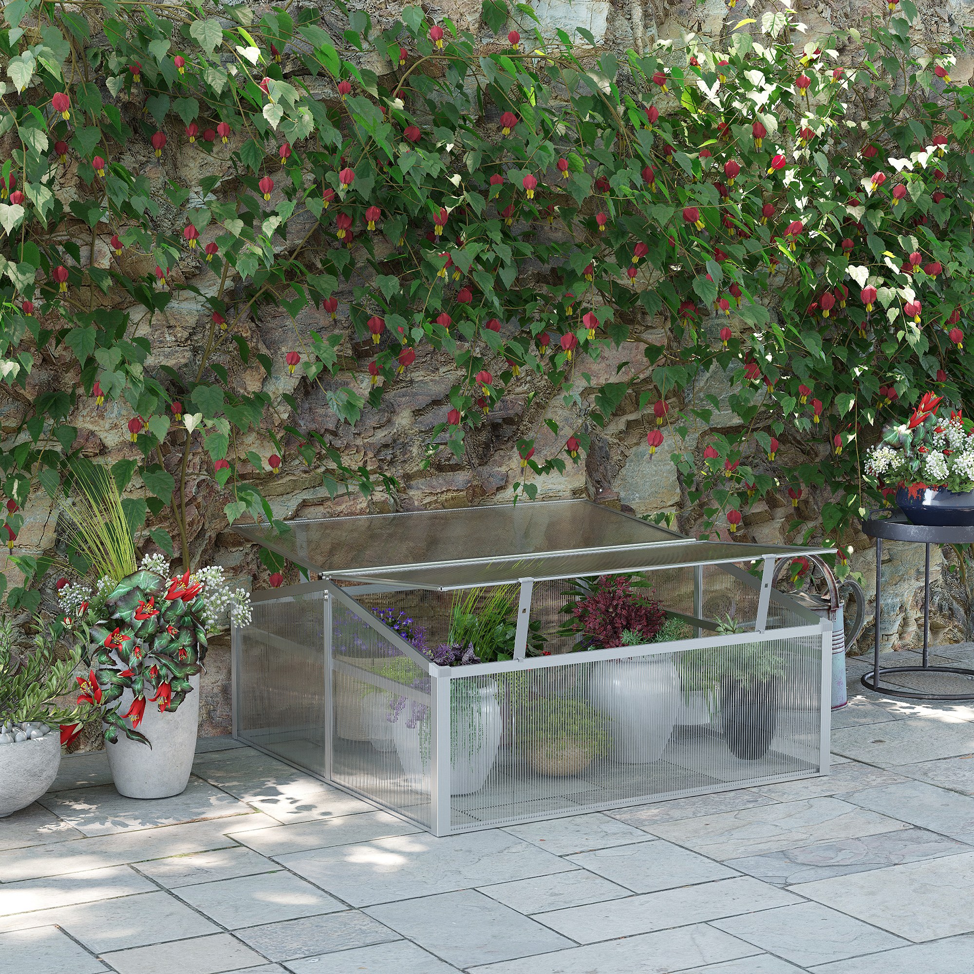 Outsunny Outdoor 2 Level Adjustable Roof Cold Frame Greenhouse with Aluminium Frame
