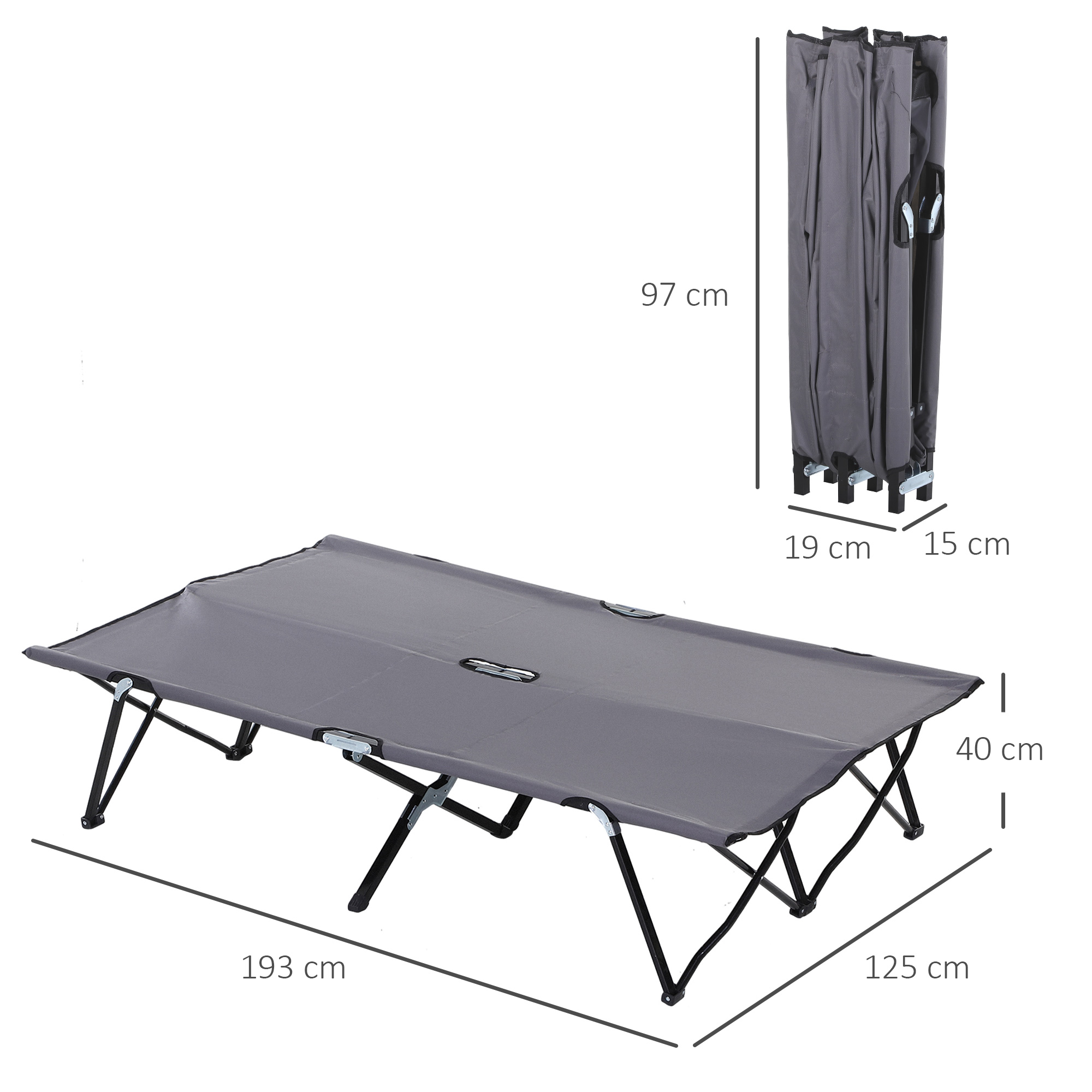 Outsunny Folding Double Camping Cot, Portable Sunbed with Durable Carry Bag, Comfortable Outdoor Use