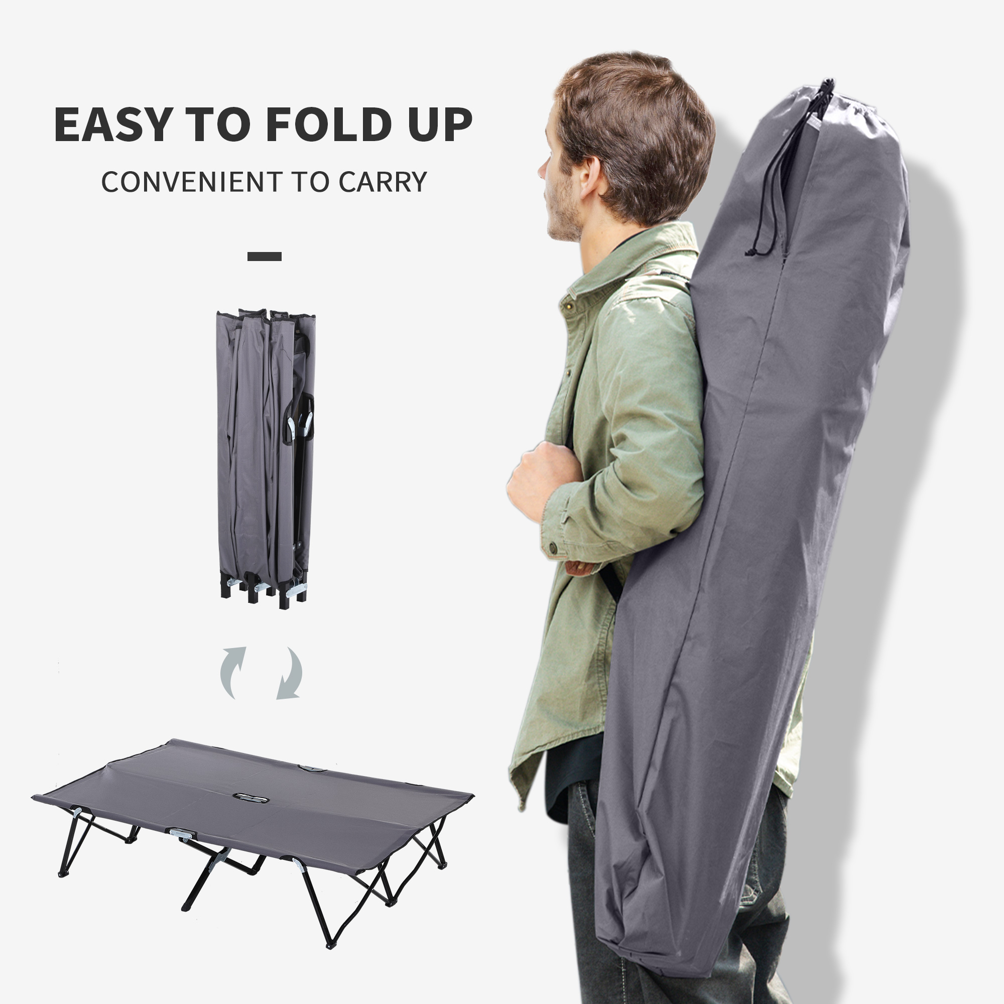 Outsunny Folding Double Camping Cot, Portable Sunbed with Durable Carry Bag, Comfortable Outdoor Use