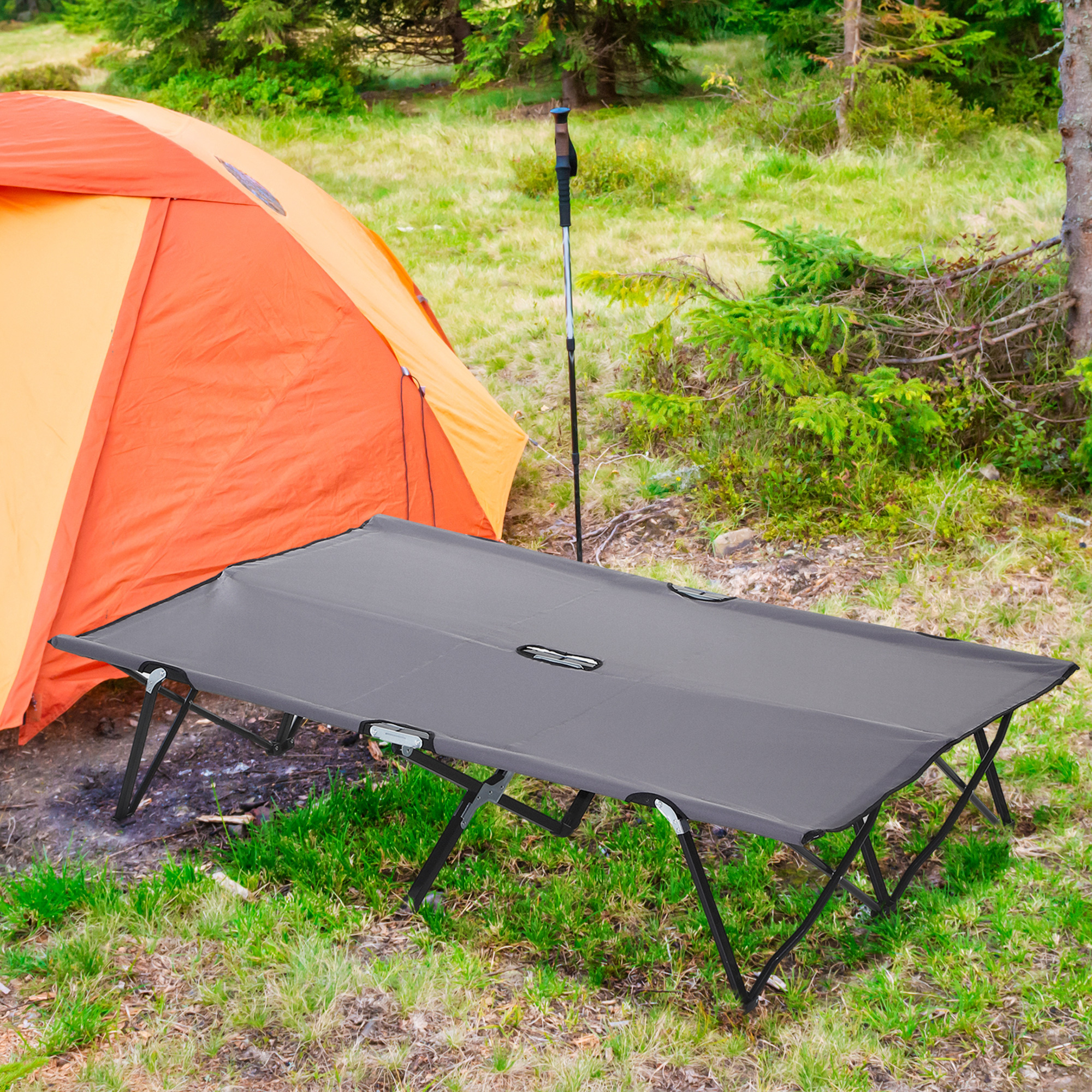 Outsunny Folding Double Camping Cot, Portable Sunbed with Durable Carry Bag, Comfortable Outdoor Use