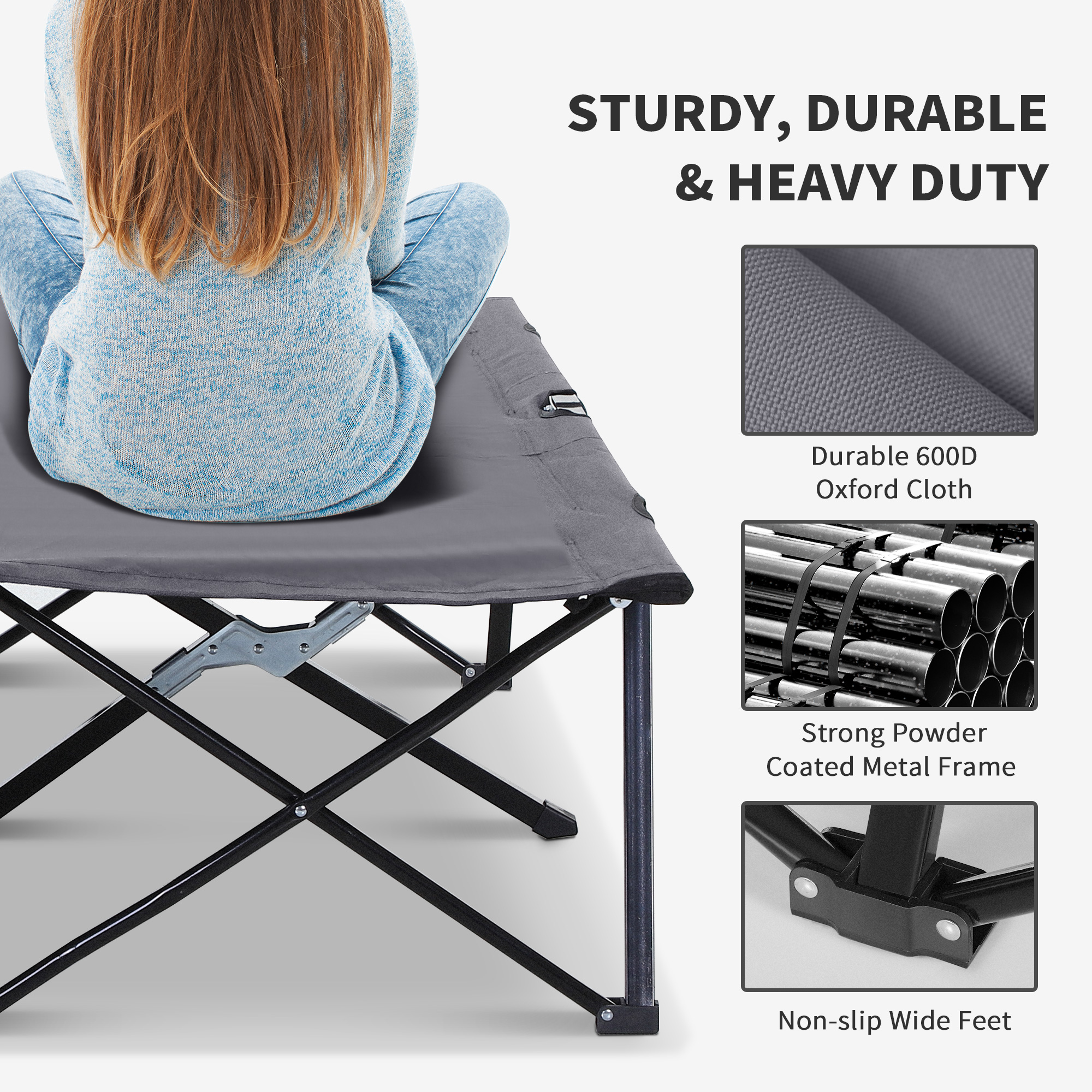 Outsunny Folding Double Camping Cot, Portable Sunbed with Durable Carry Bag, Comfortable Outdoor Use