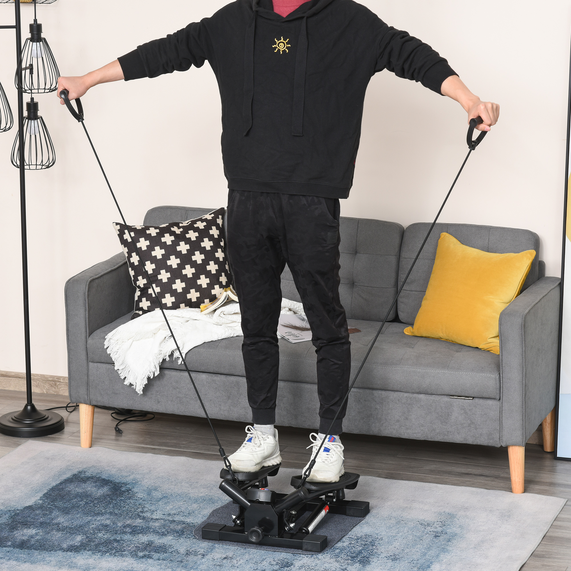 HOMCOM Mini Stepper Exercise Stepper Machine Legs Arms Thigh Toner Toning Machine Workout Training Fitness Stair Steps New Black